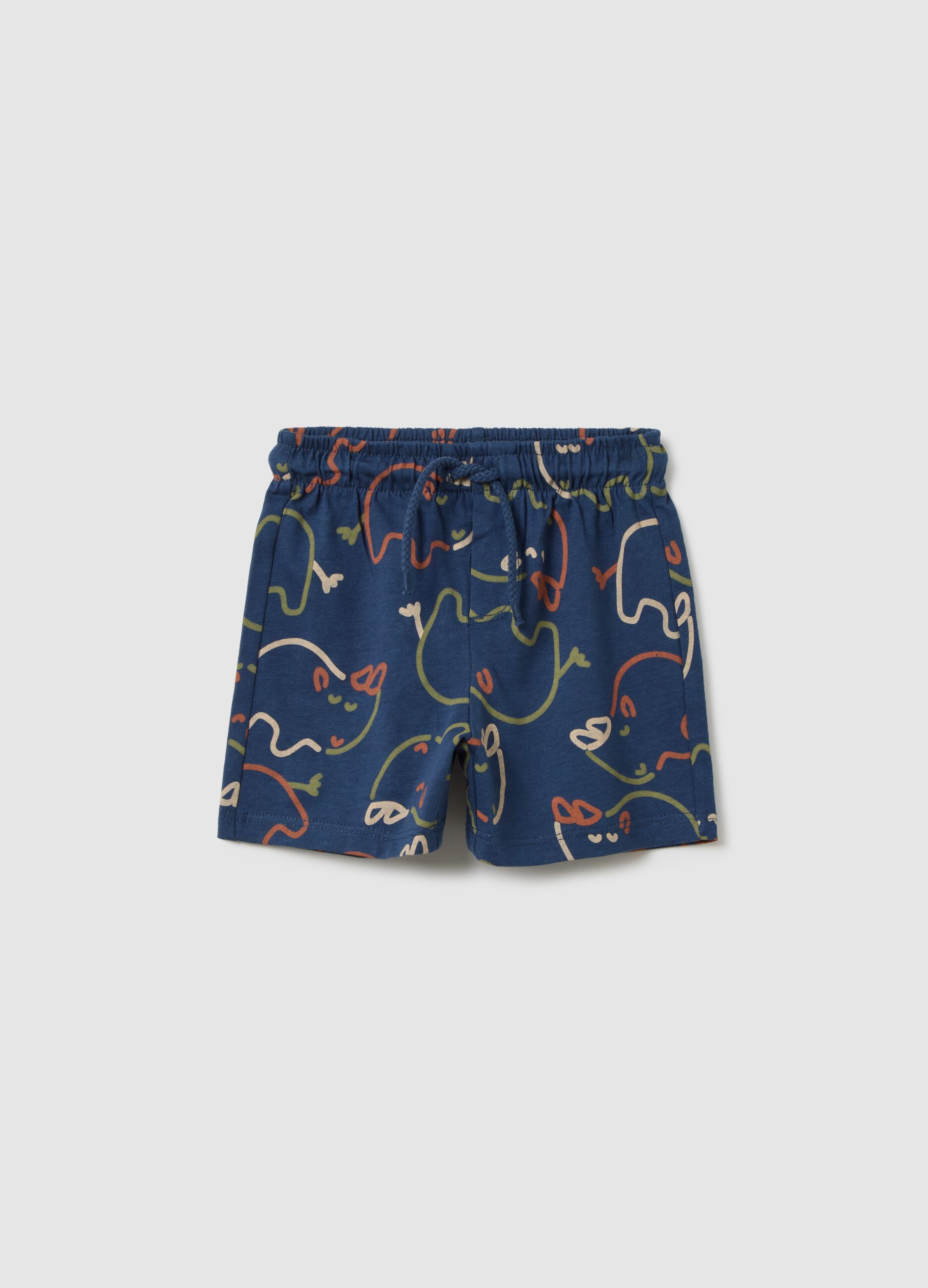 Children's blue pure cotton shorts regular fit with print