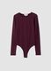 Purple fitted stretch bodysuit with crew neck_0