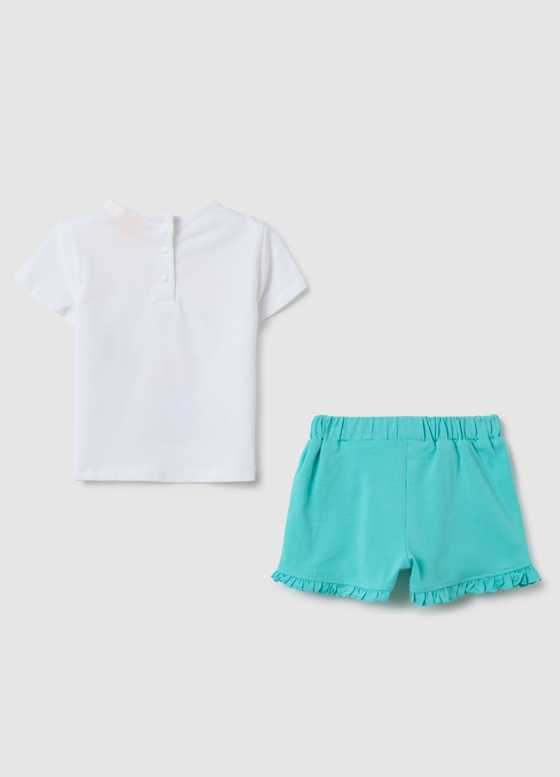 White and green cotton girl set regular fit