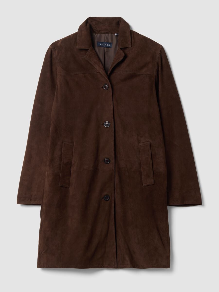 Cappotto marrone lungo in vera pelle regular fit_0
