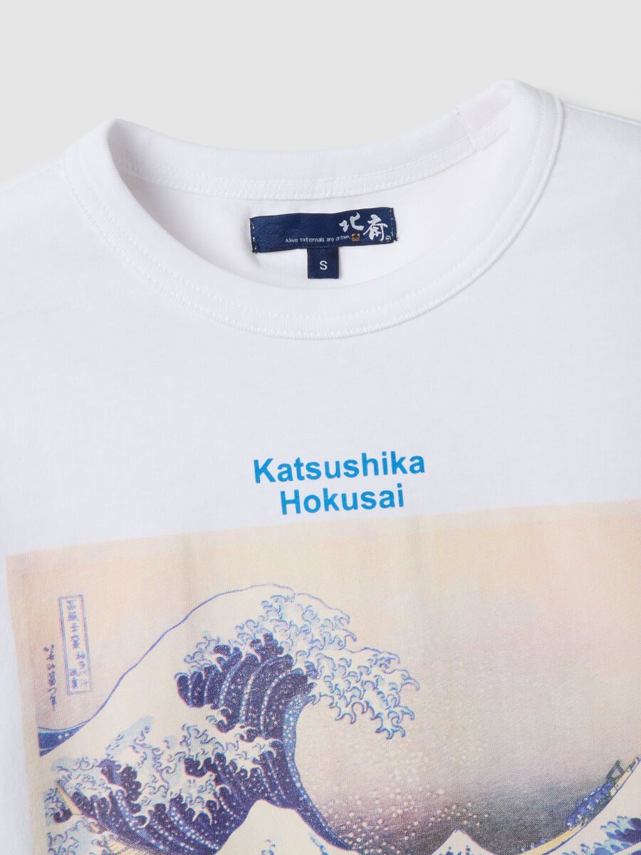 Multicolour pure cotton regular fit t-shirt with Hokusai wave_5