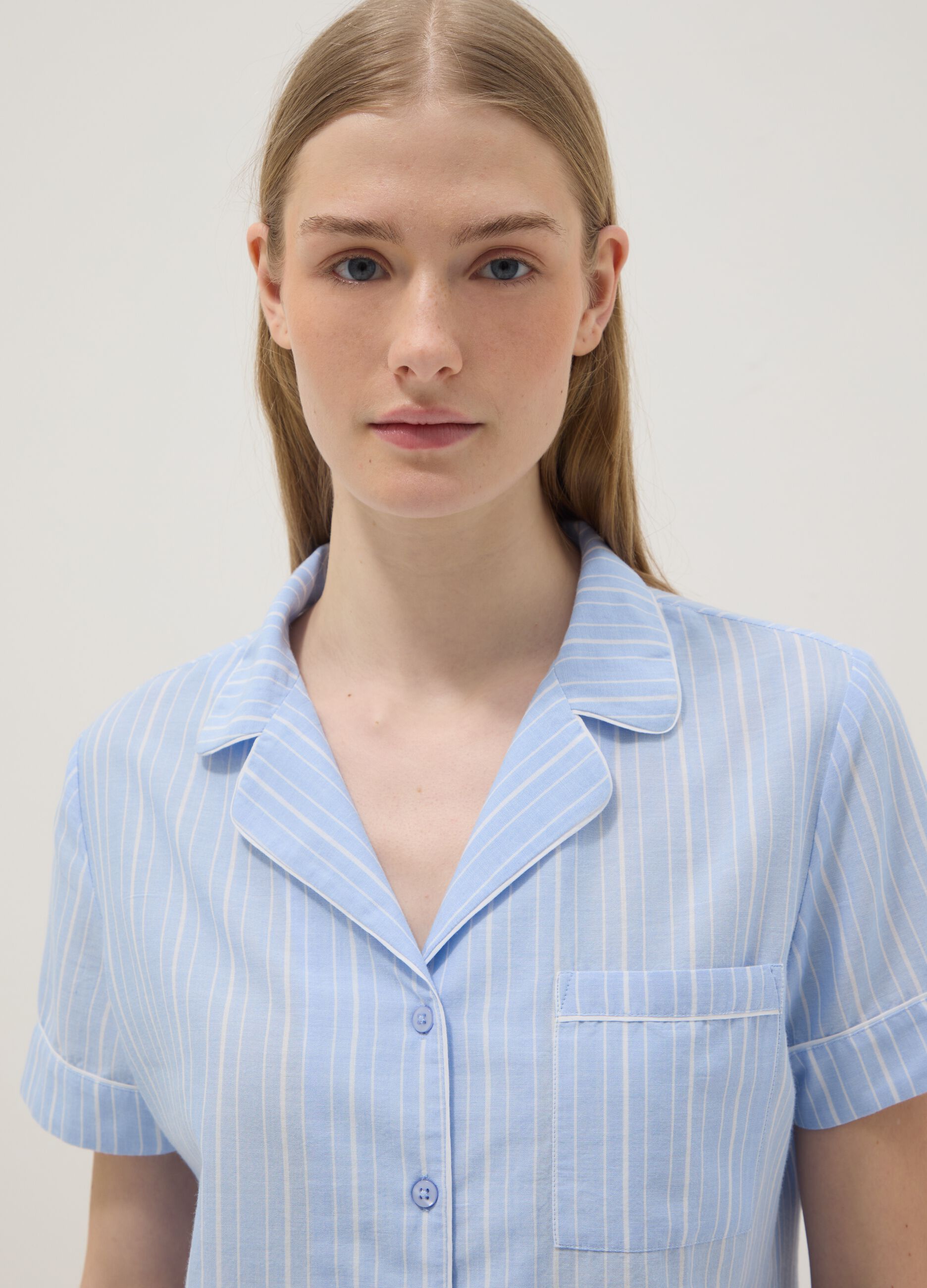 Blue striped pure cotton pyjamas, regular fit