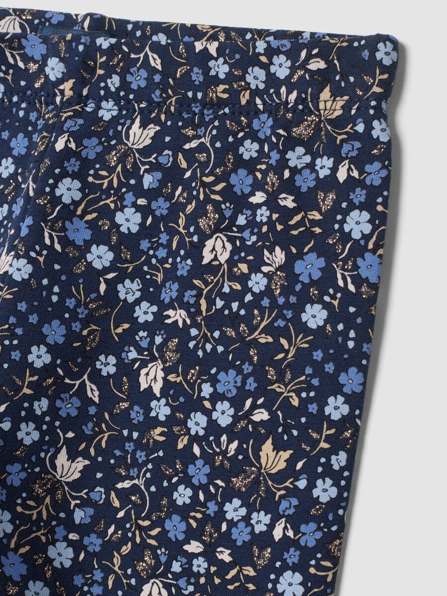 Blue skinny organic stretch cotton leggings with floral print_3