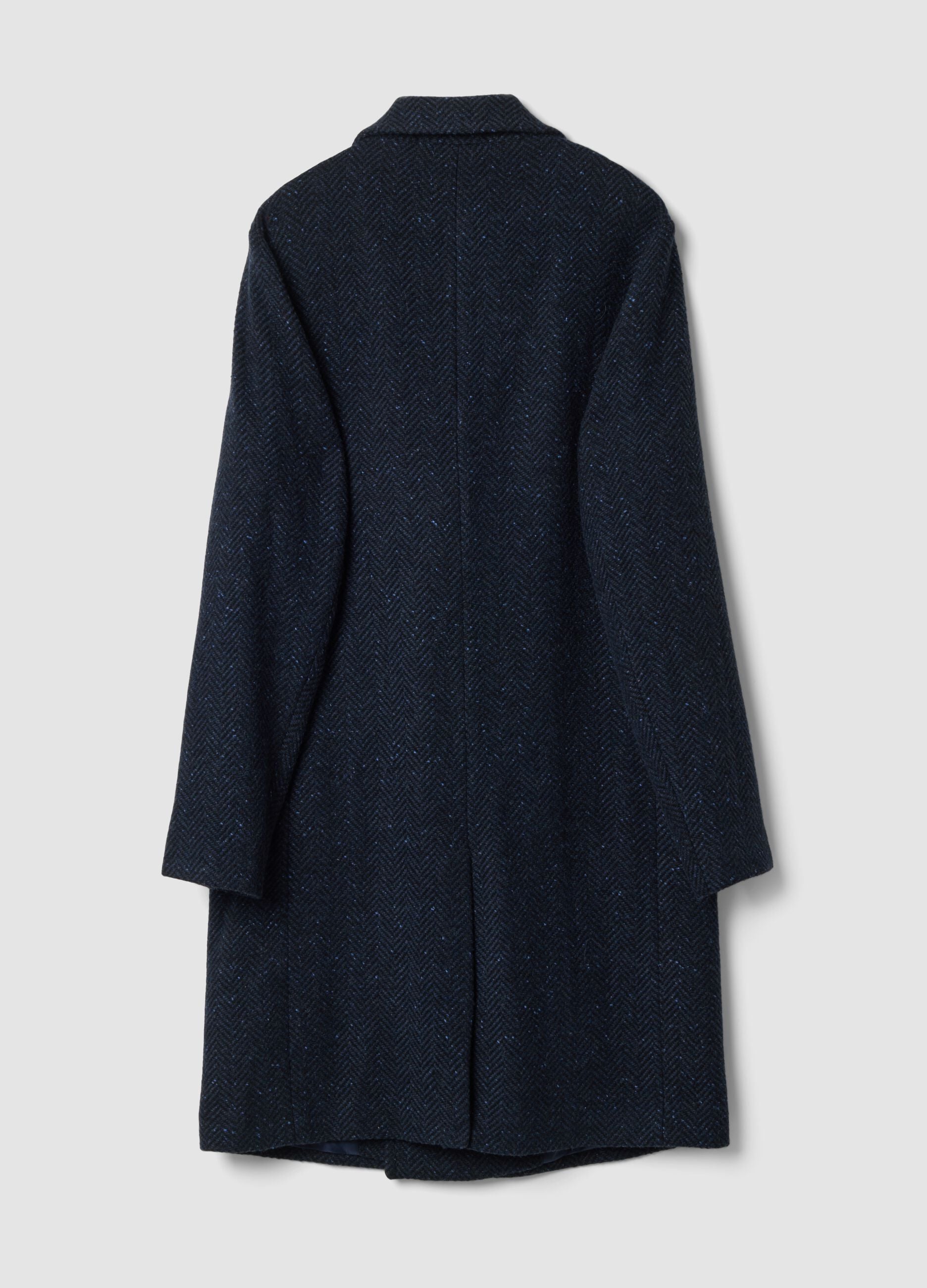Indigo blue wool and viscose-blend coat