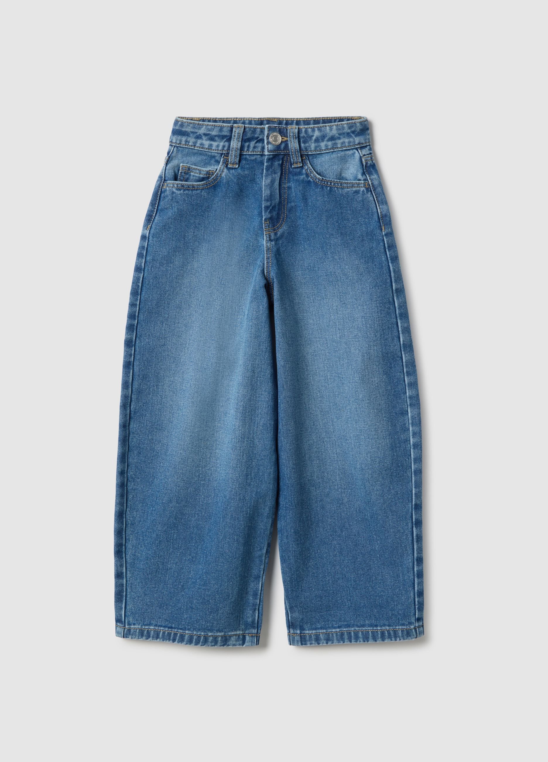 Jeans in puro cotone blu balloon fit da bambina