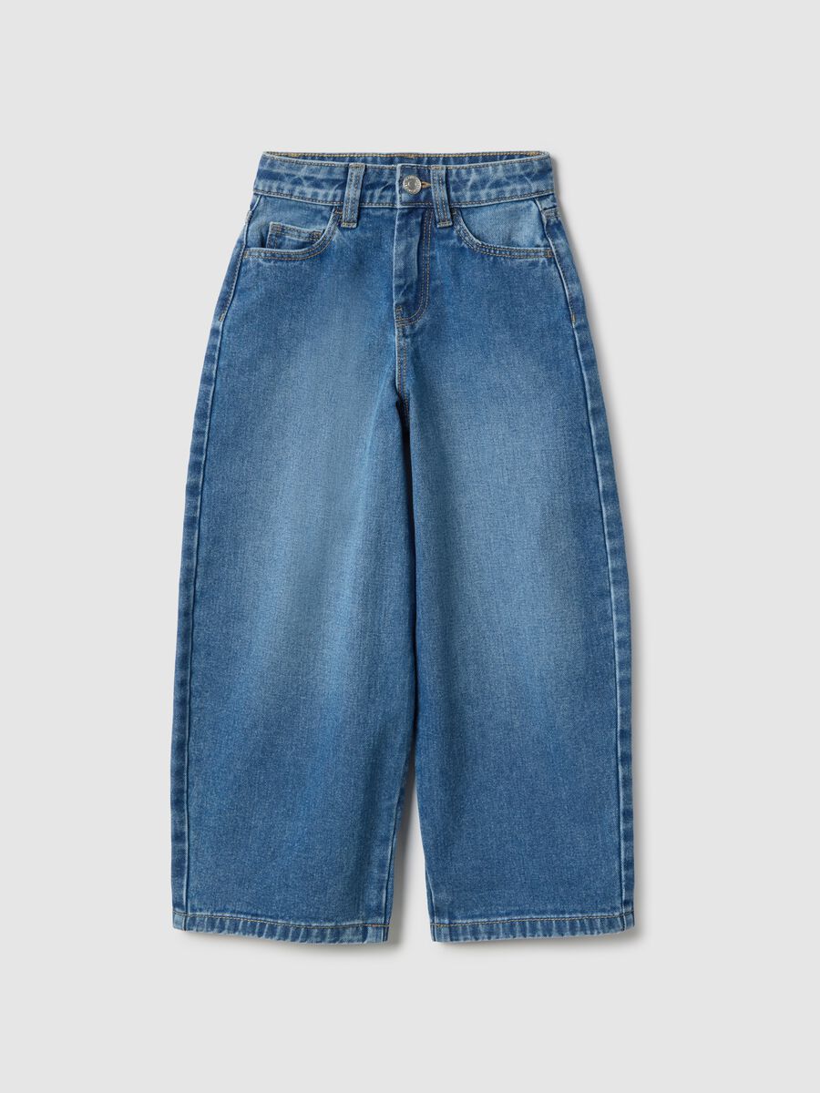 Jeans in puro cotone blu balloon fit da bambina_0