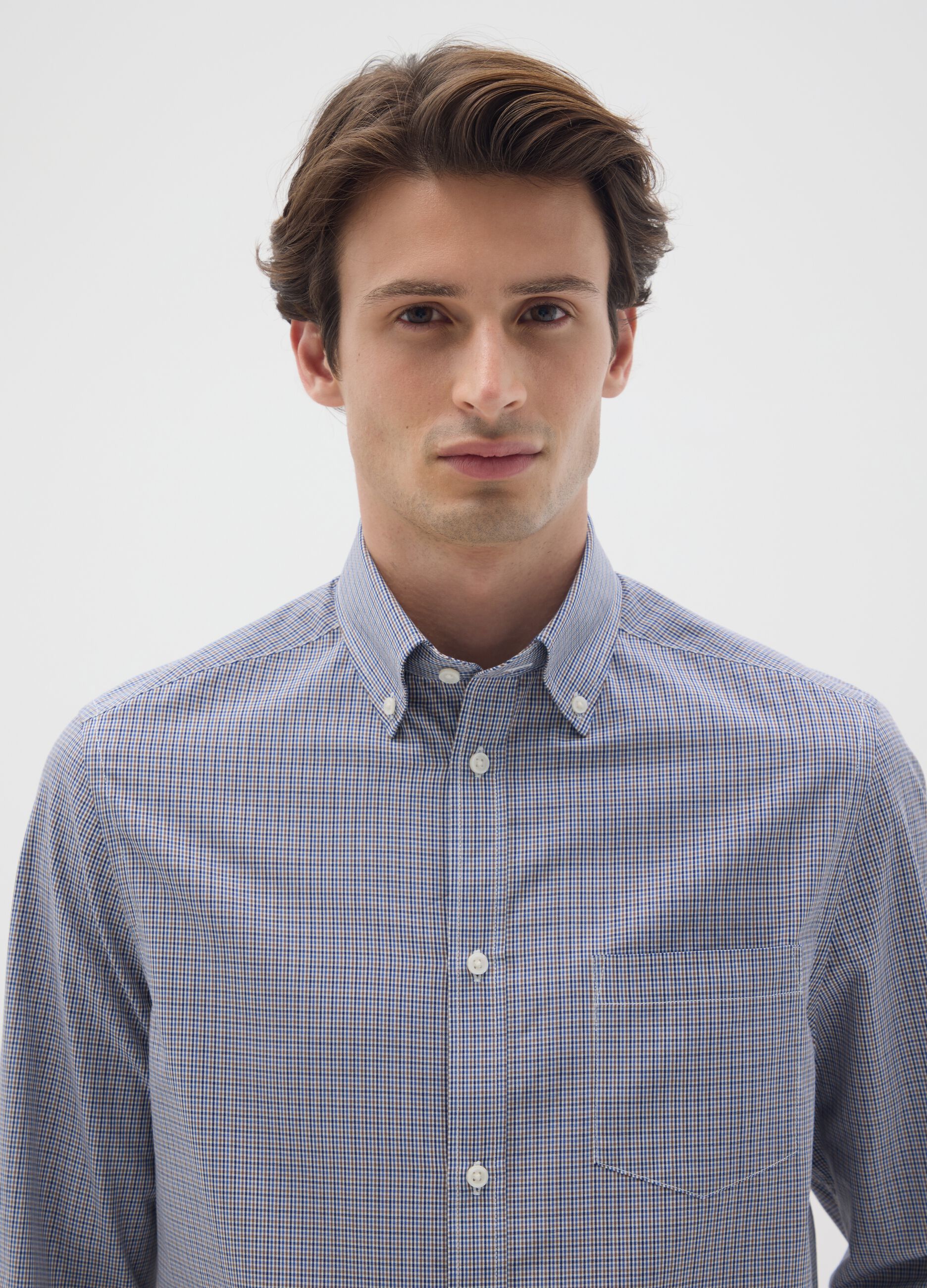 Camicia in misto cotone blu regular fit
