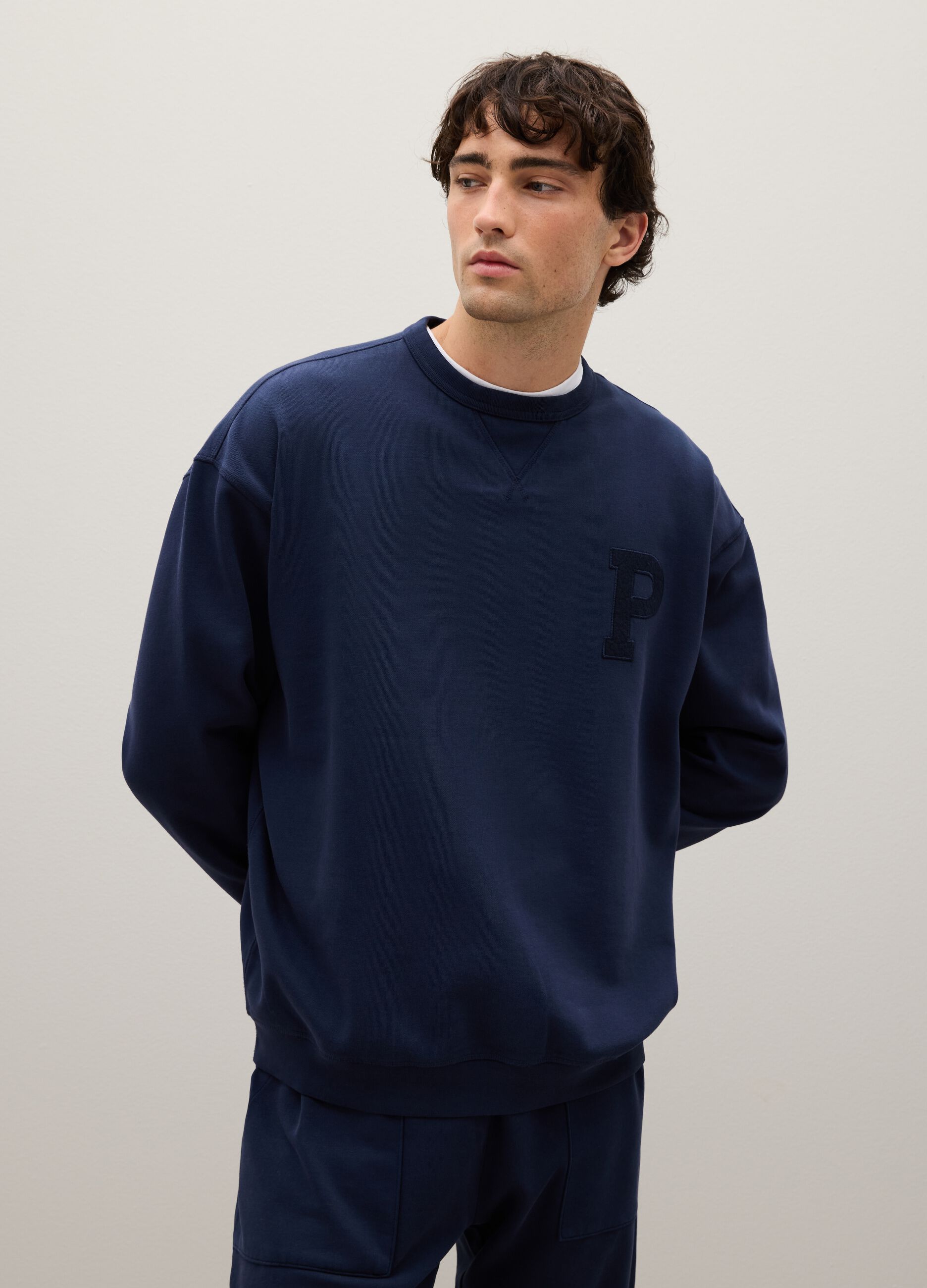 Felpa in puro cotone blu regular fit