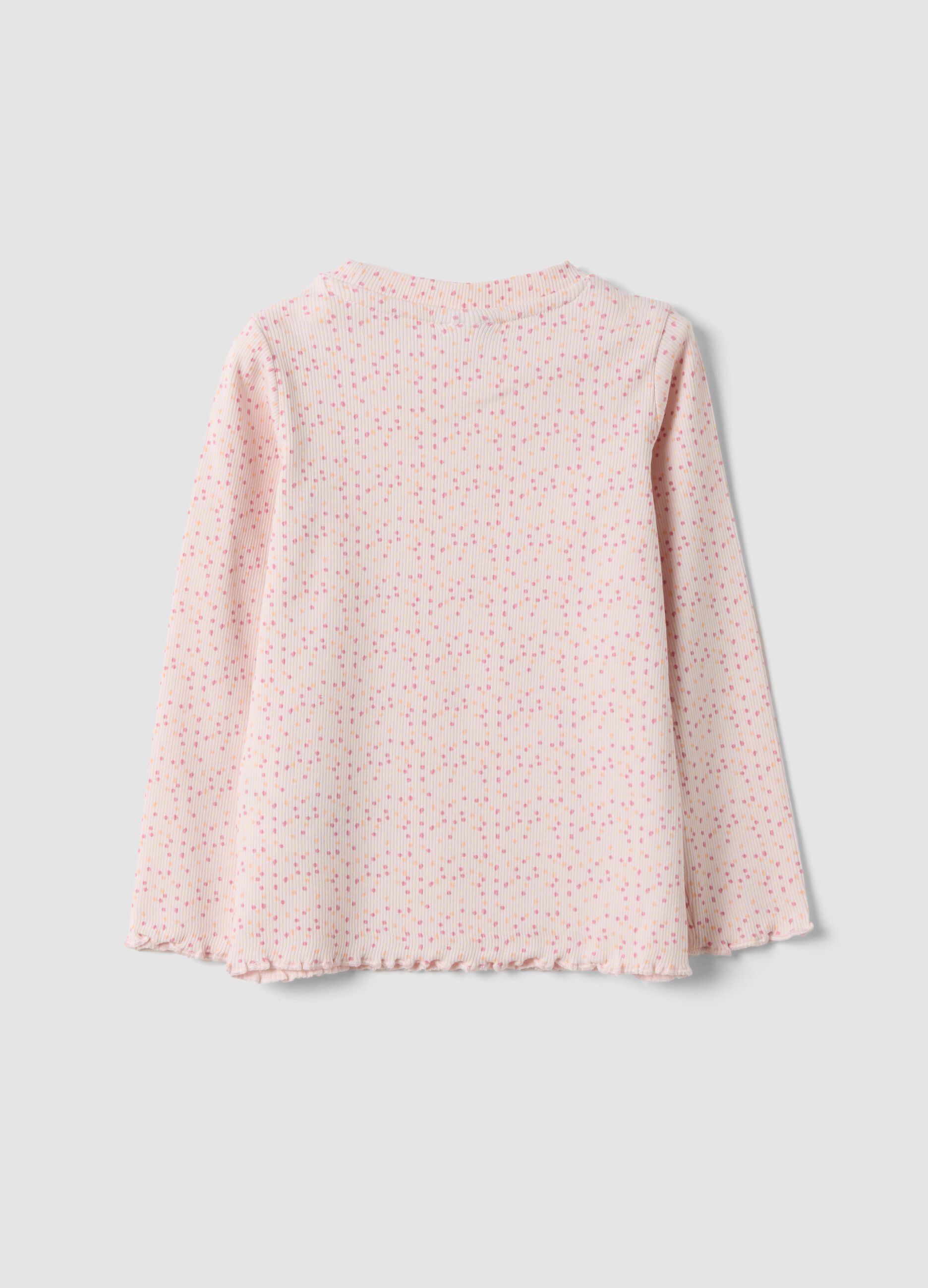 Pink slim-fit polka-dot stretch organic cotton top for baby girl
