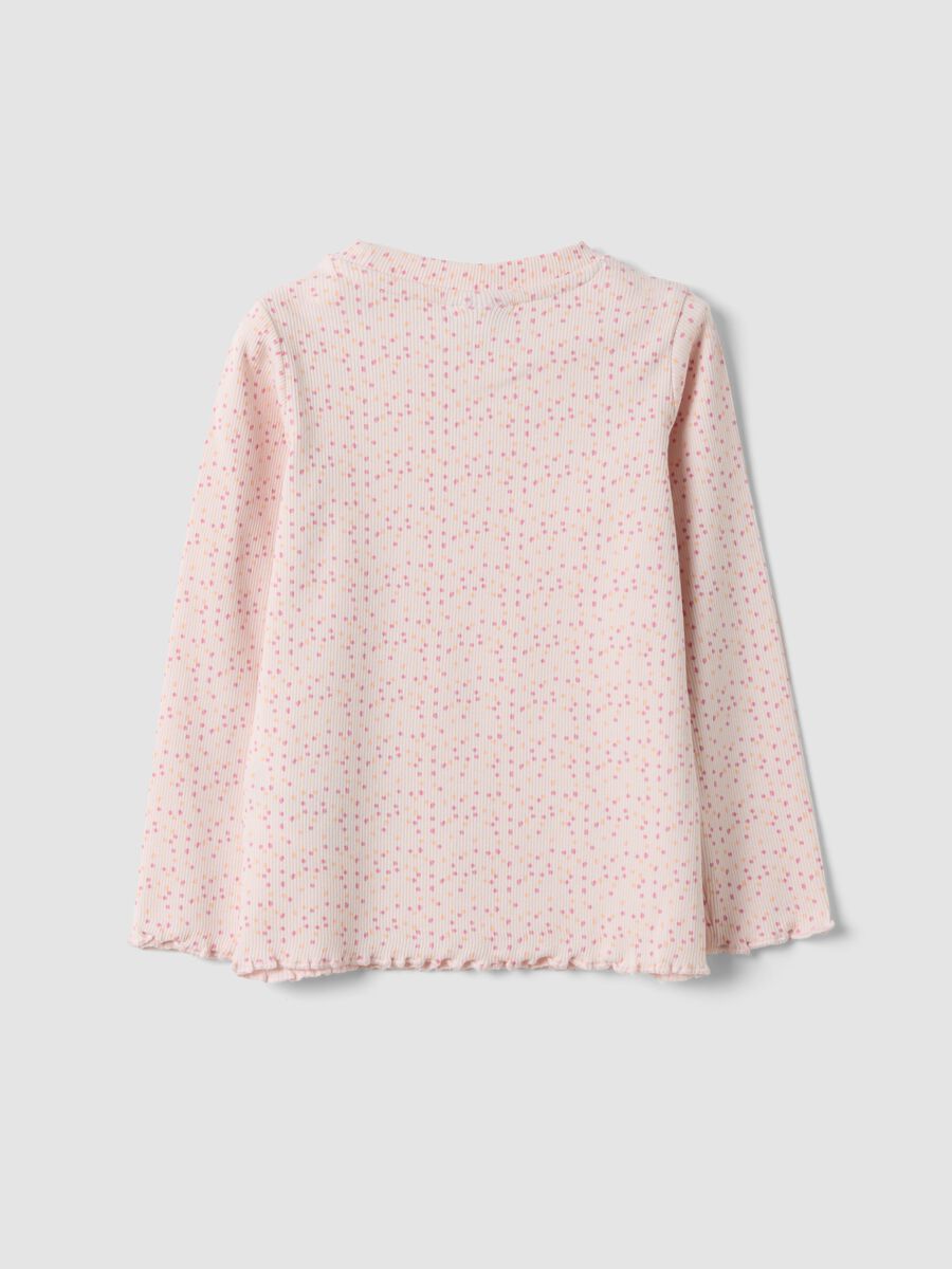 Maglietta rosa in cotone organico elasticizzato a pois slim fit per bimba_1