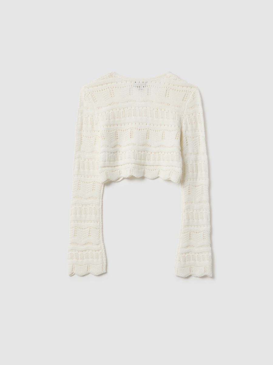 Girl's white pure cotton cardigan with regular fit, knit_4