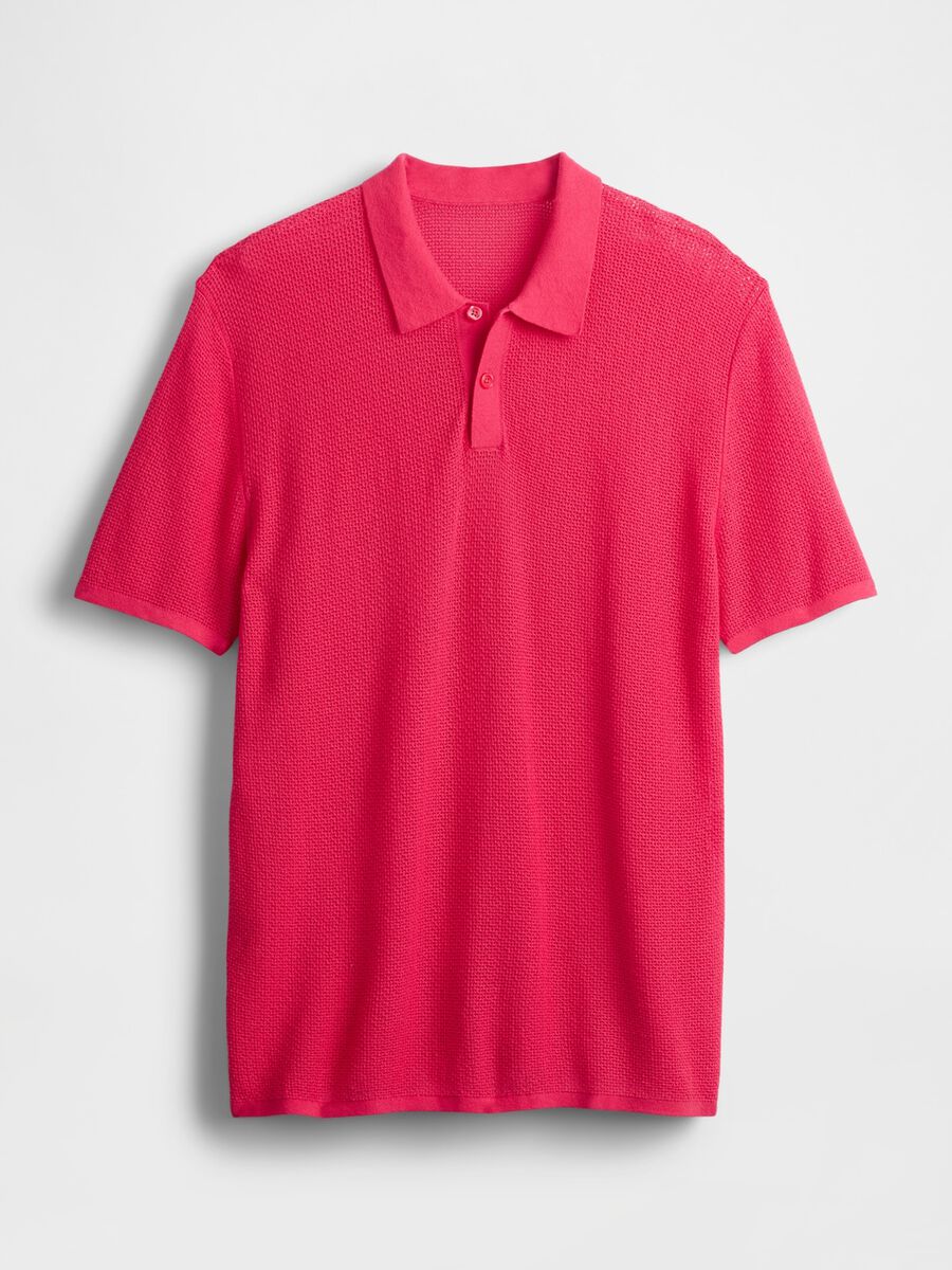 Pink Short Sleeve Polo in Textured Fabric_3