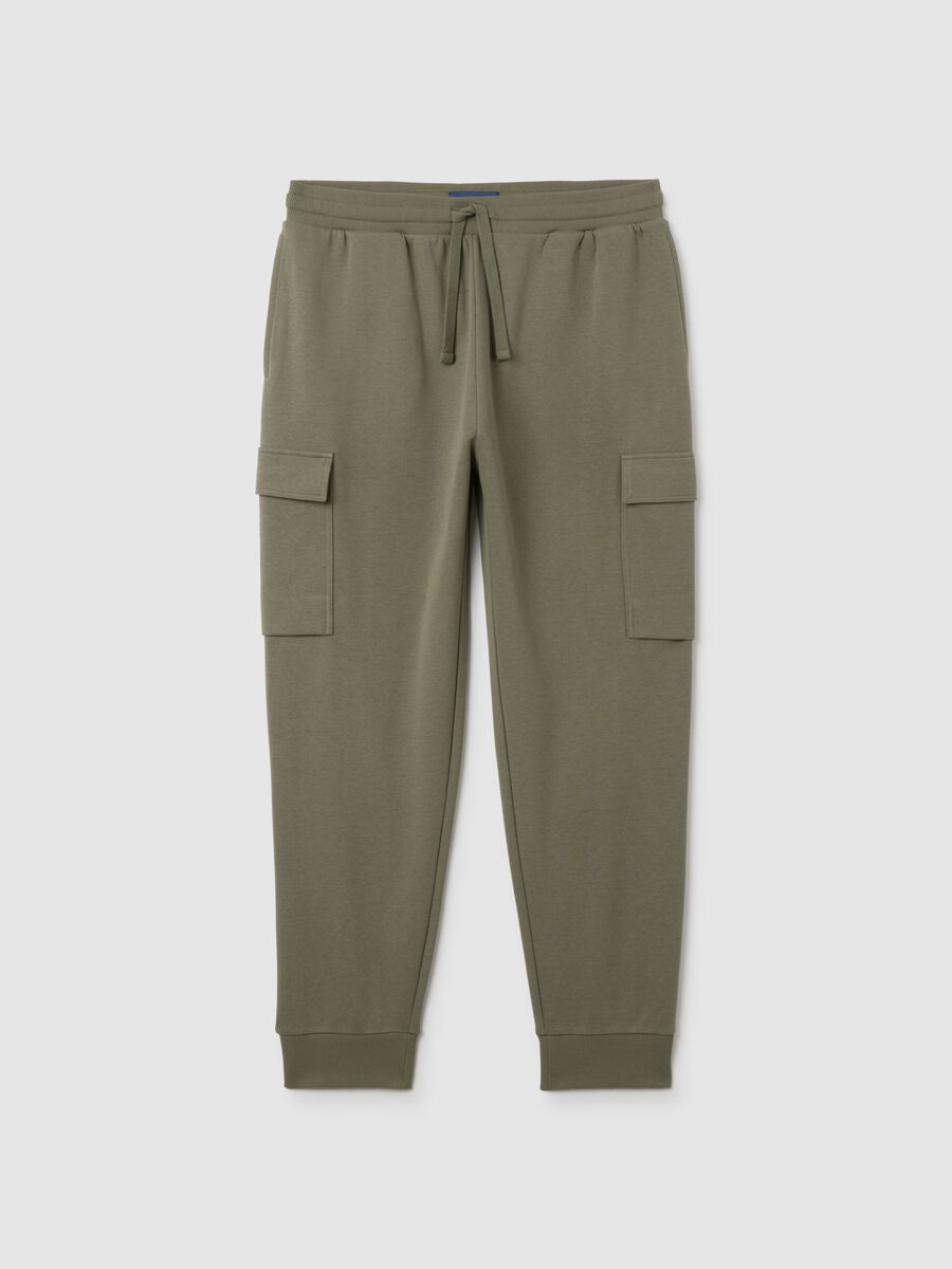 Pantaloni in misto cotone verdi con tasche cargo_0