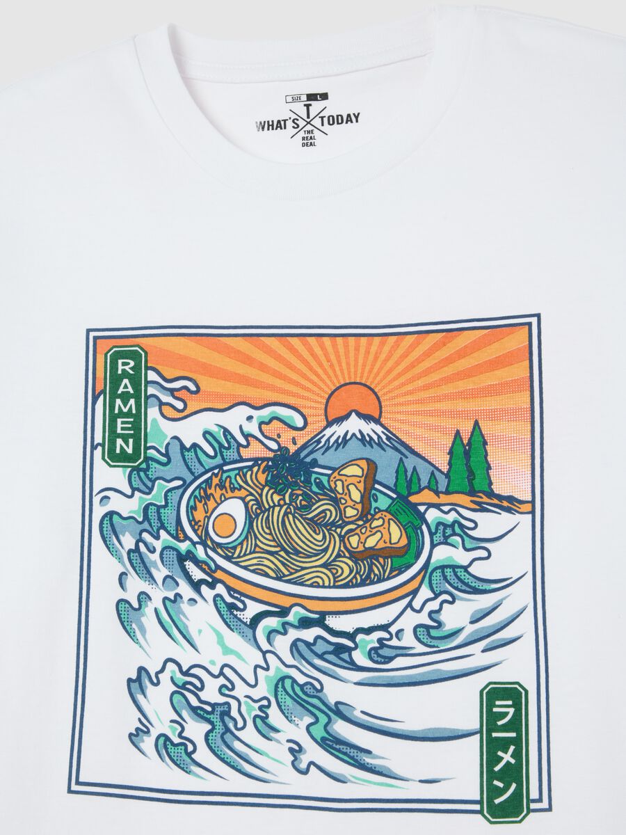 White cotton T-shirt with ramen print_5