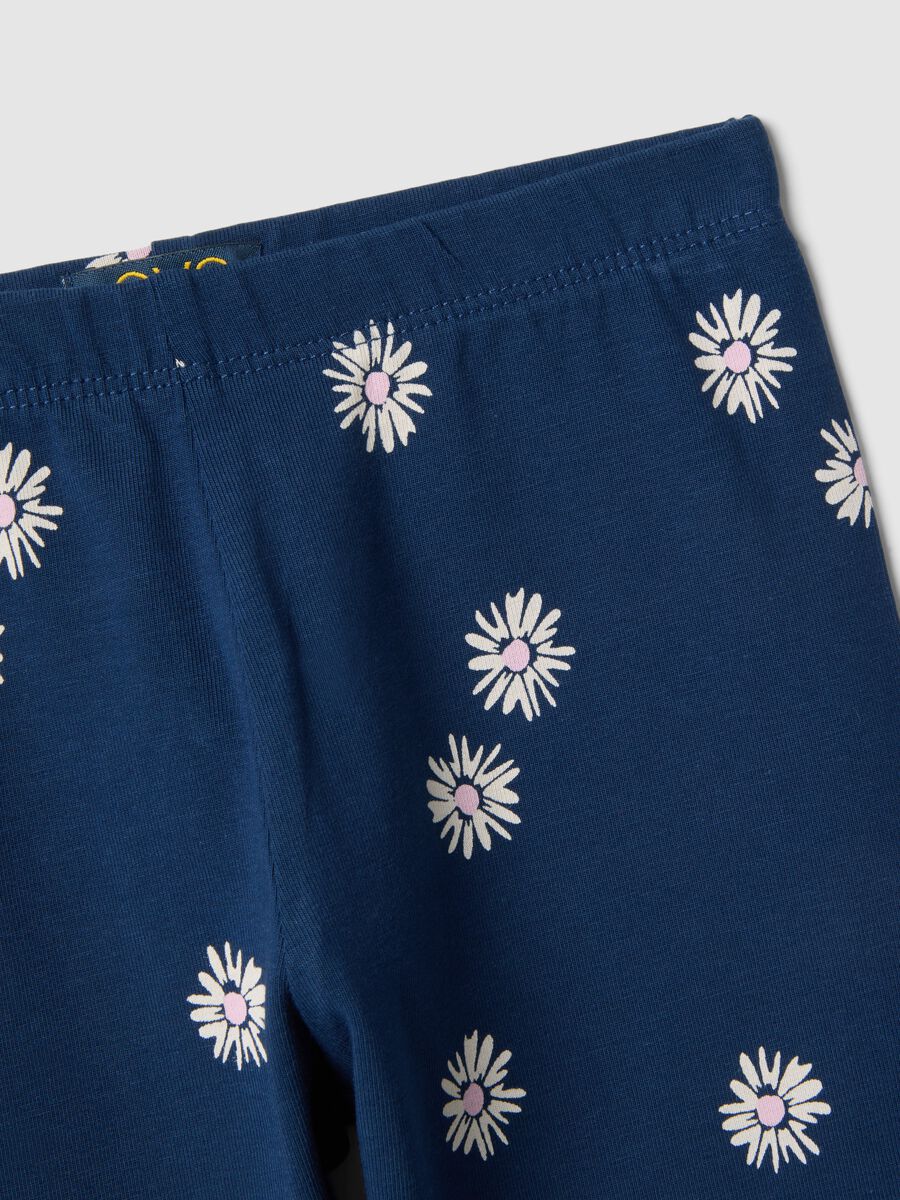 Girls' skinny blue cotton leggings with flowers_2