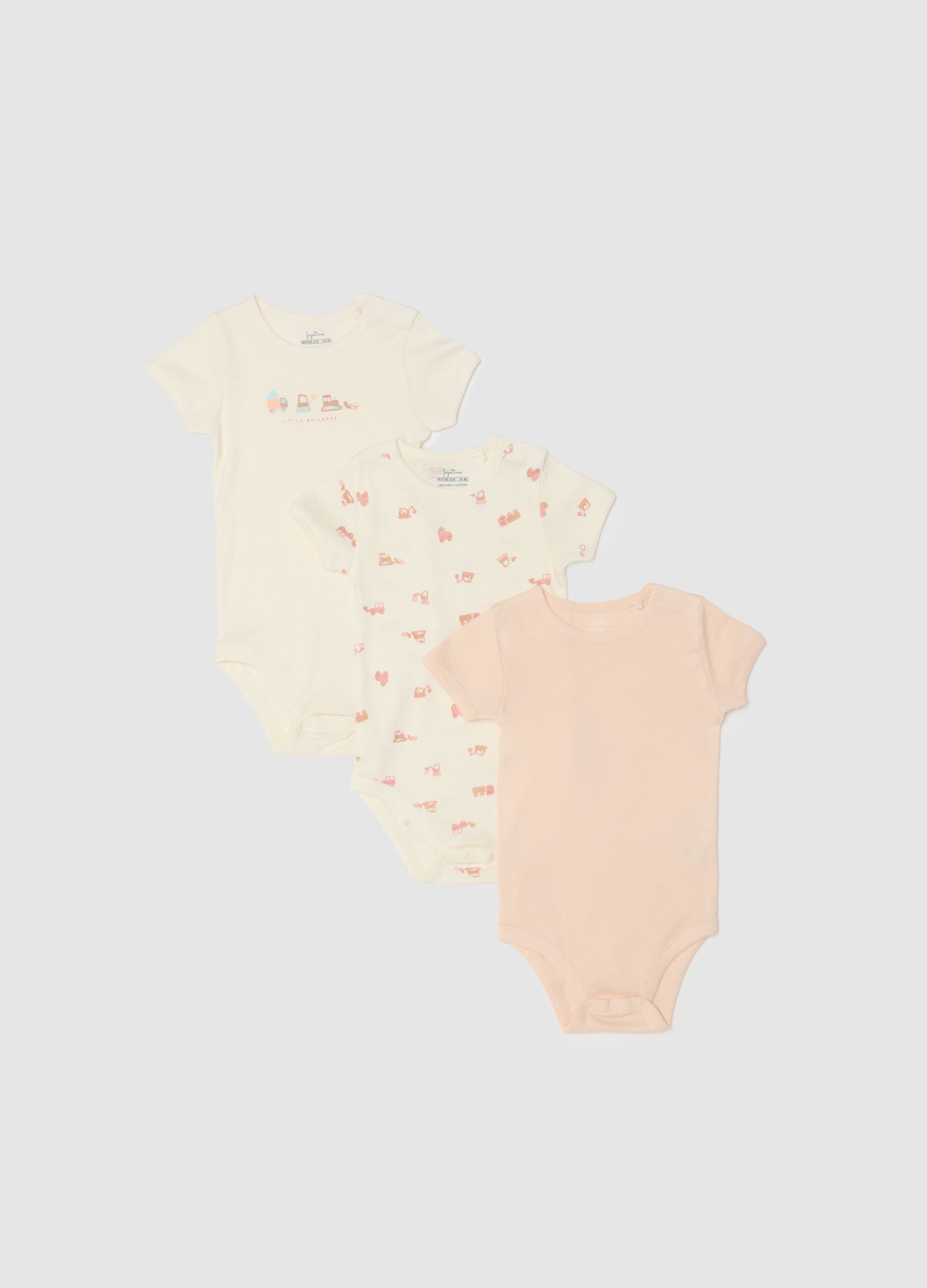 Multi-coloured short sleeve baby bodysuit tripack in pure cotton