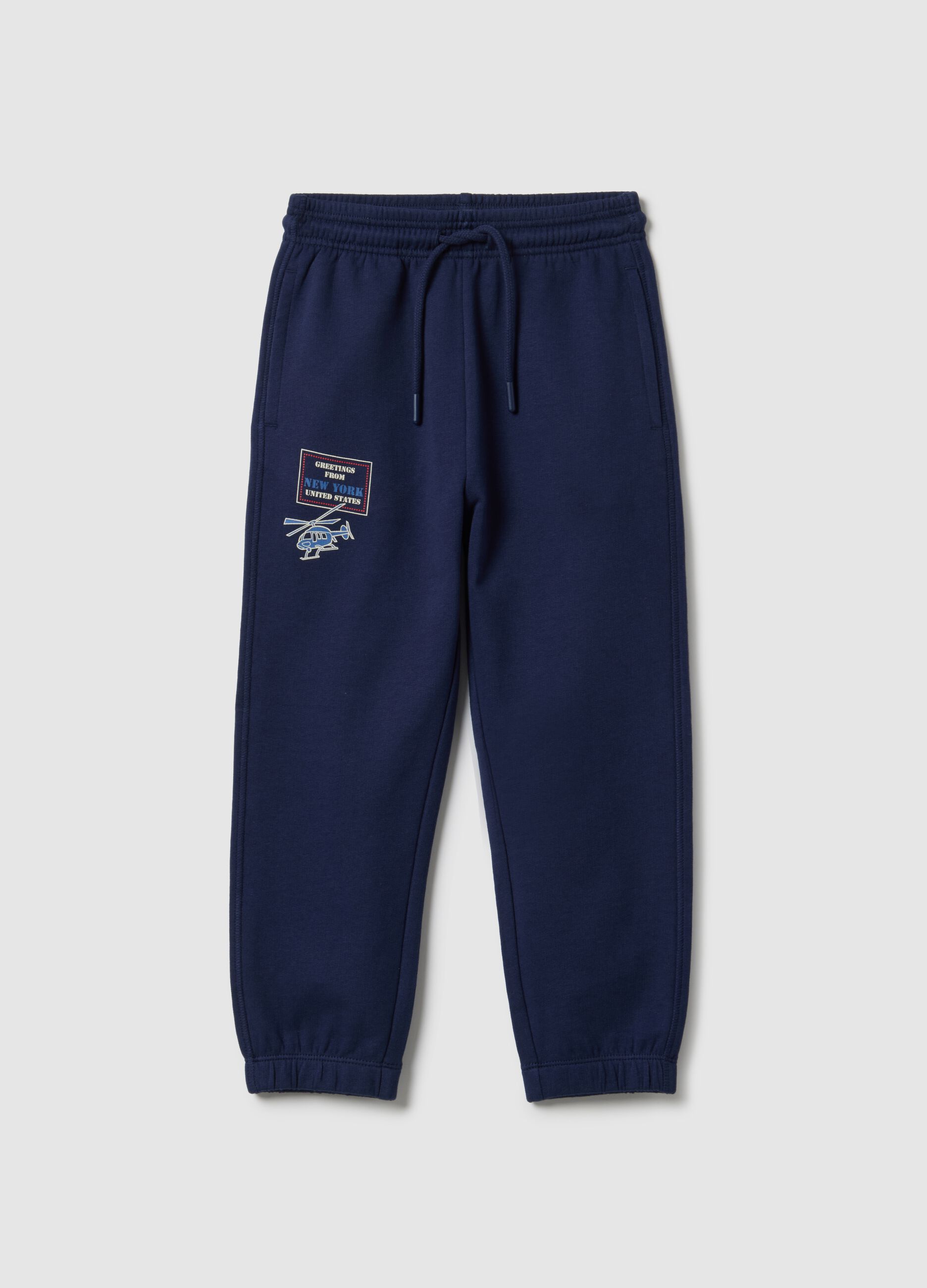 Children's blue jogger trousers in pure cotton with regular fit and logo