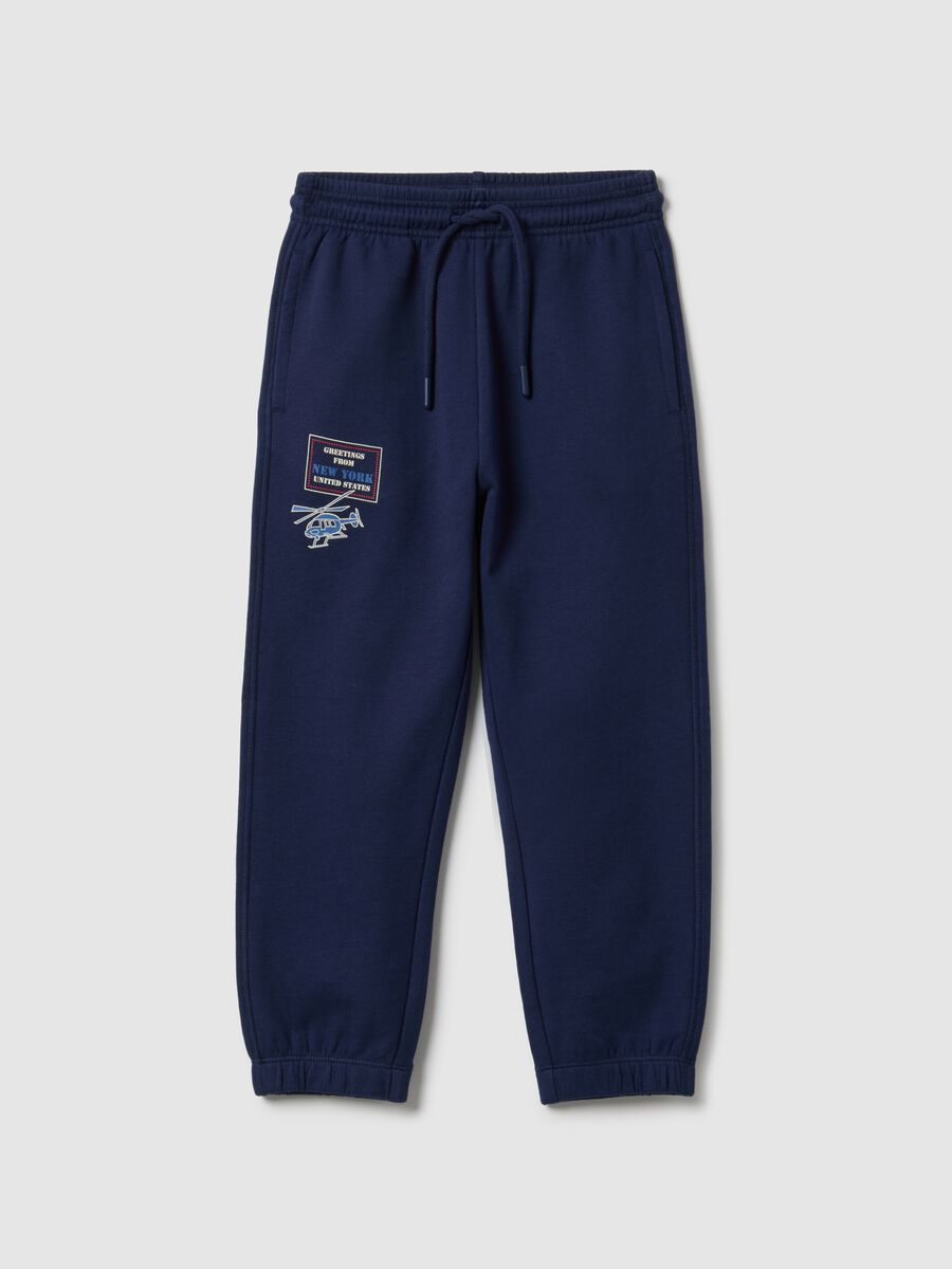 Children's blue jogger trousers in pure cotton with regular fit and logo_0
