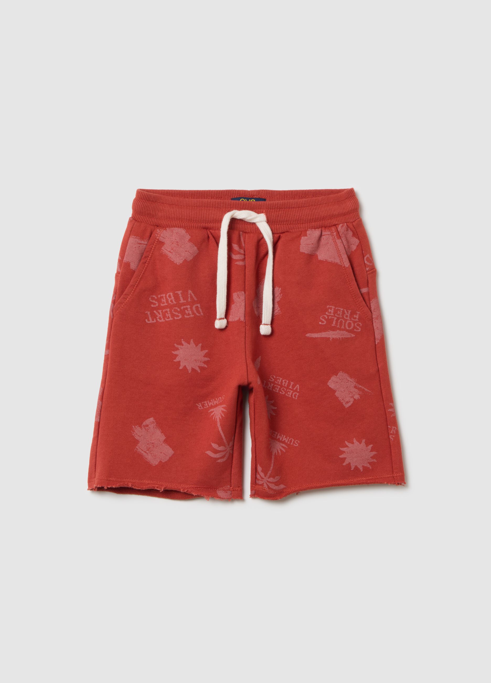 Children's red pure cotton bermuda shorts regular fit