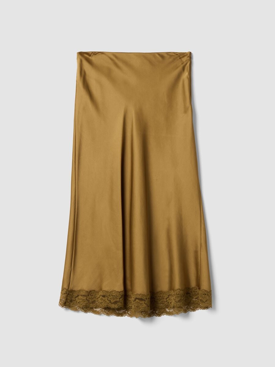 Yellow viscose-blend skirt with lace_0