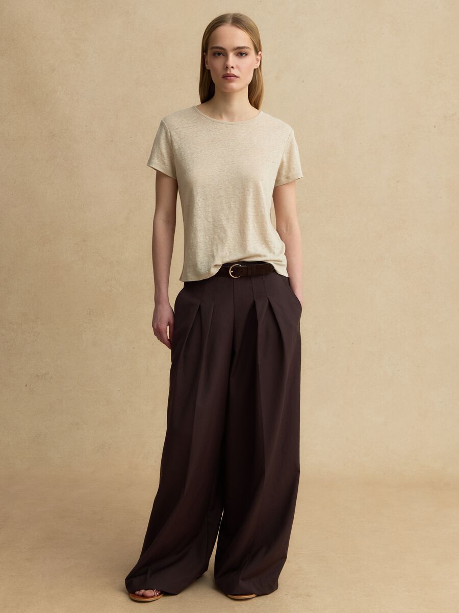 Beige short-sleeve pure linen T-shirt, regular fit_2