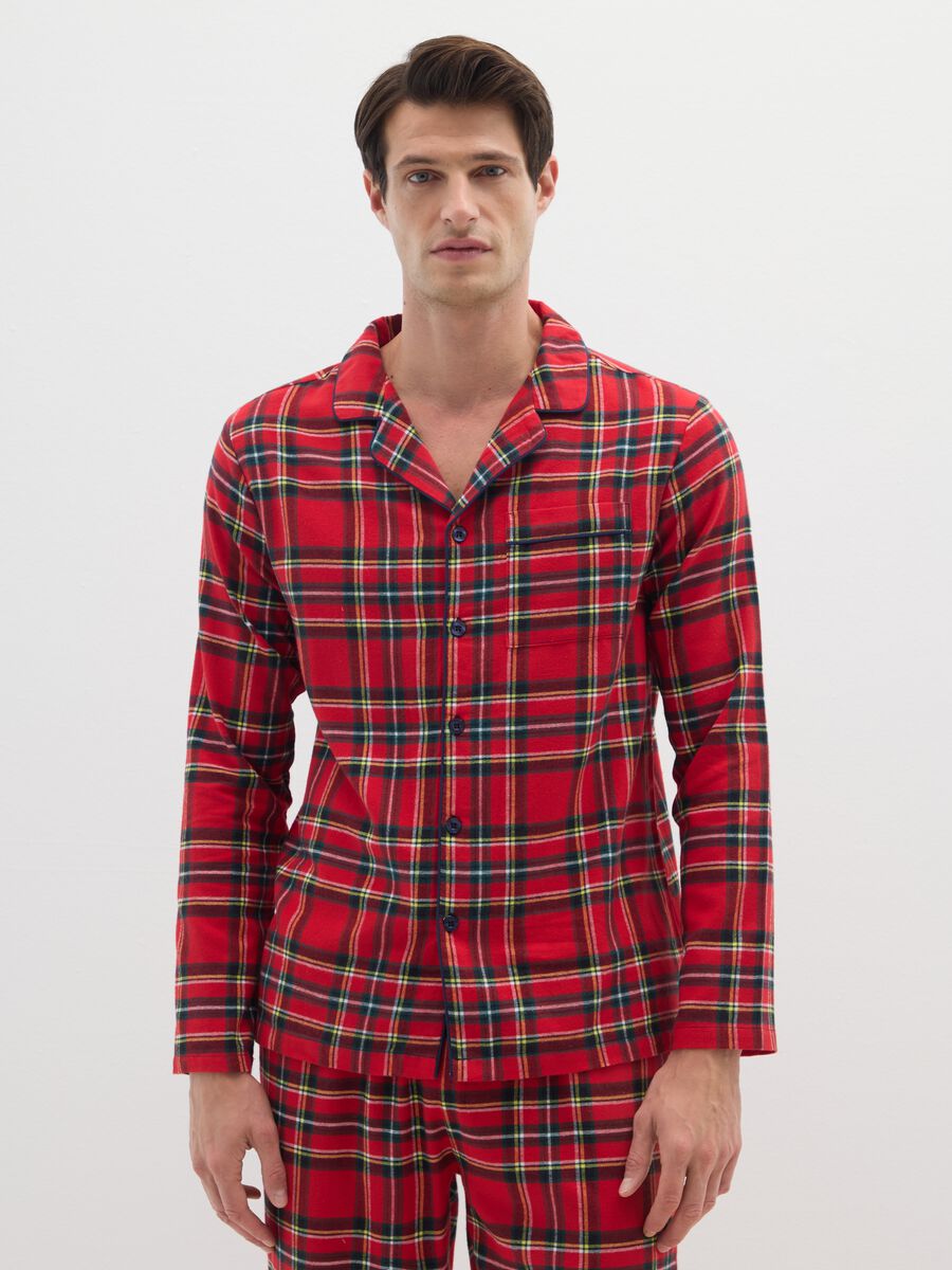 Multicolour checked pyjamas in pure cotton and flannel regular fit_1
