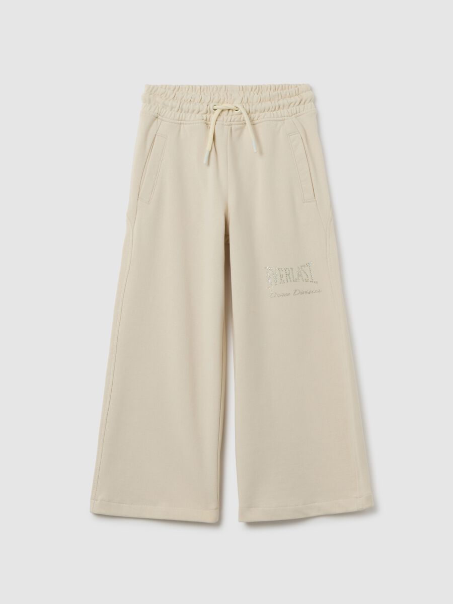 Pantaloni da bambina in puro cotone beige wide leg_0