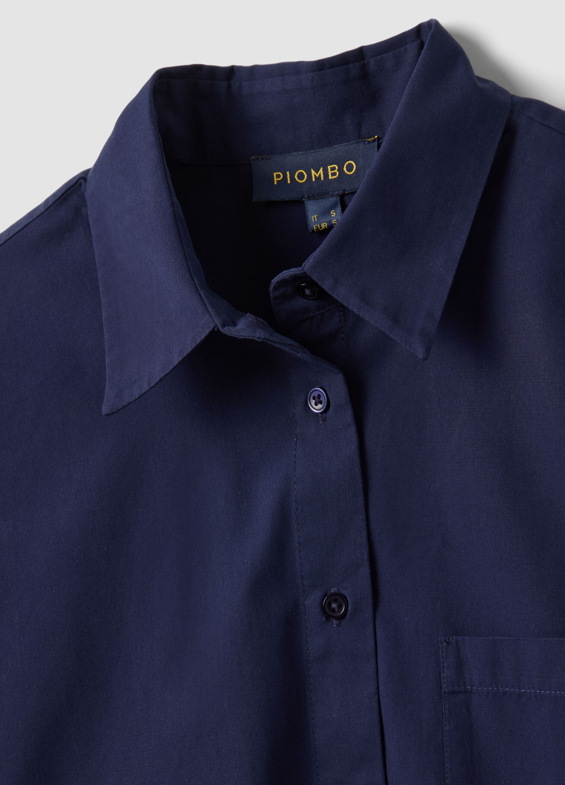 Blue pure cotton shirt with patch pocket, oversized fit