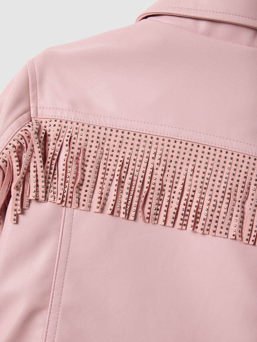 Girls' pink jacket, regular fit with fringes and mesh details_3