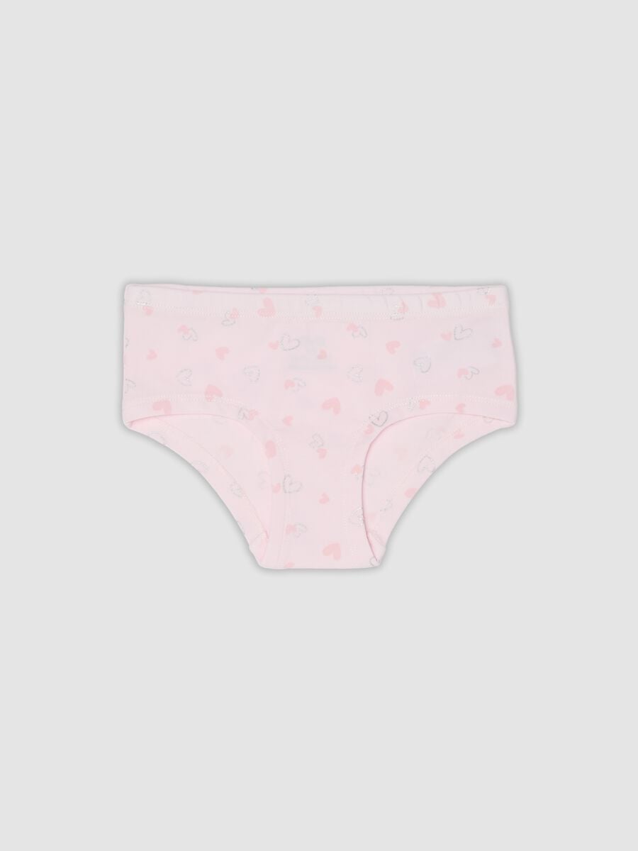 Pink stretch organic cotton briefs with hearts for girls_0