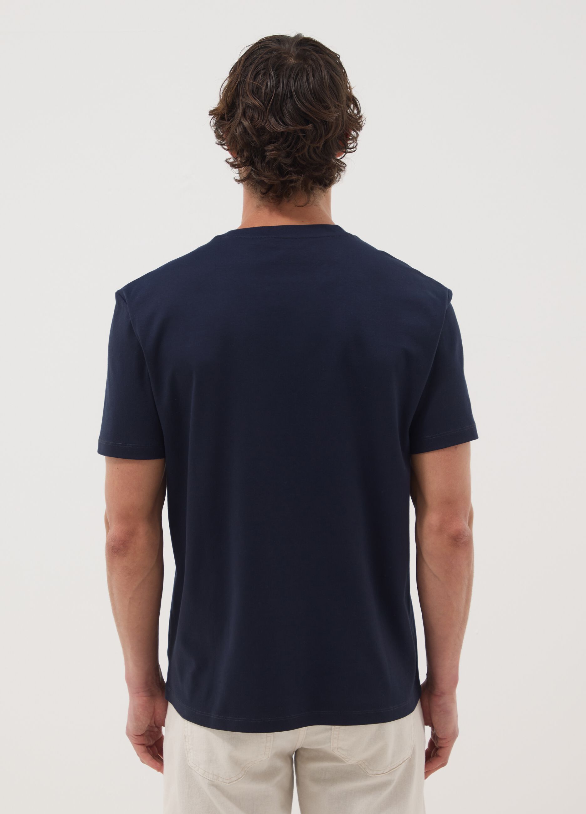 Blue pure cotton short-sleeve T-shirt