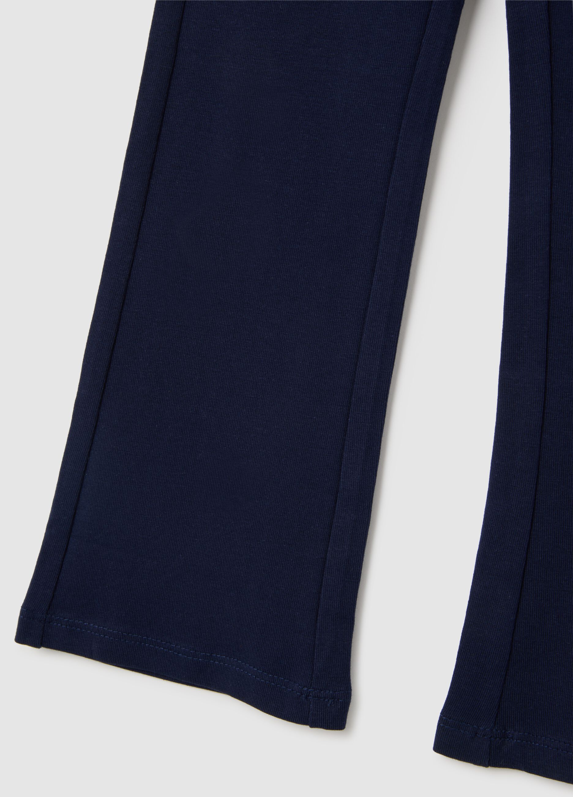 Girls' Blue Cotton Blend Flare Trousers
