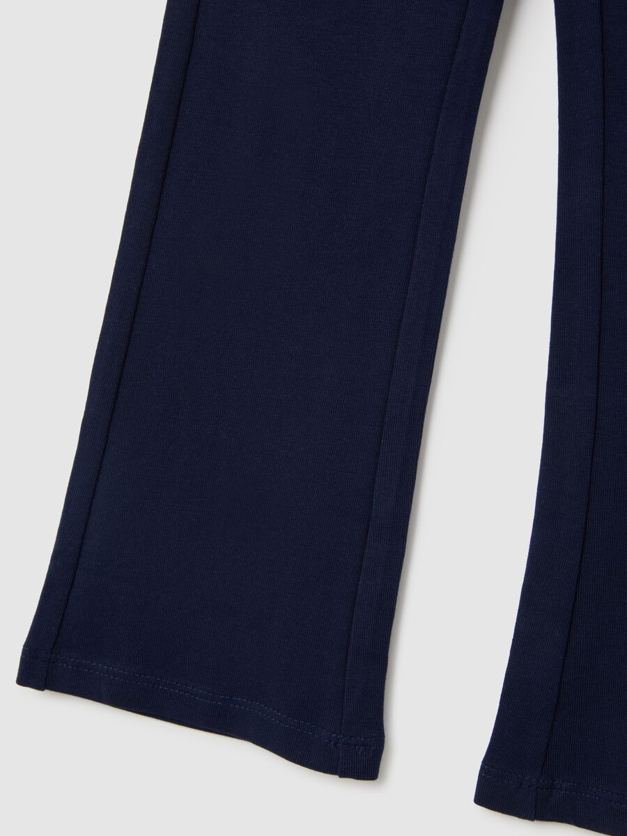 Girls' Blue Cotton Blend Flare Trousers_3