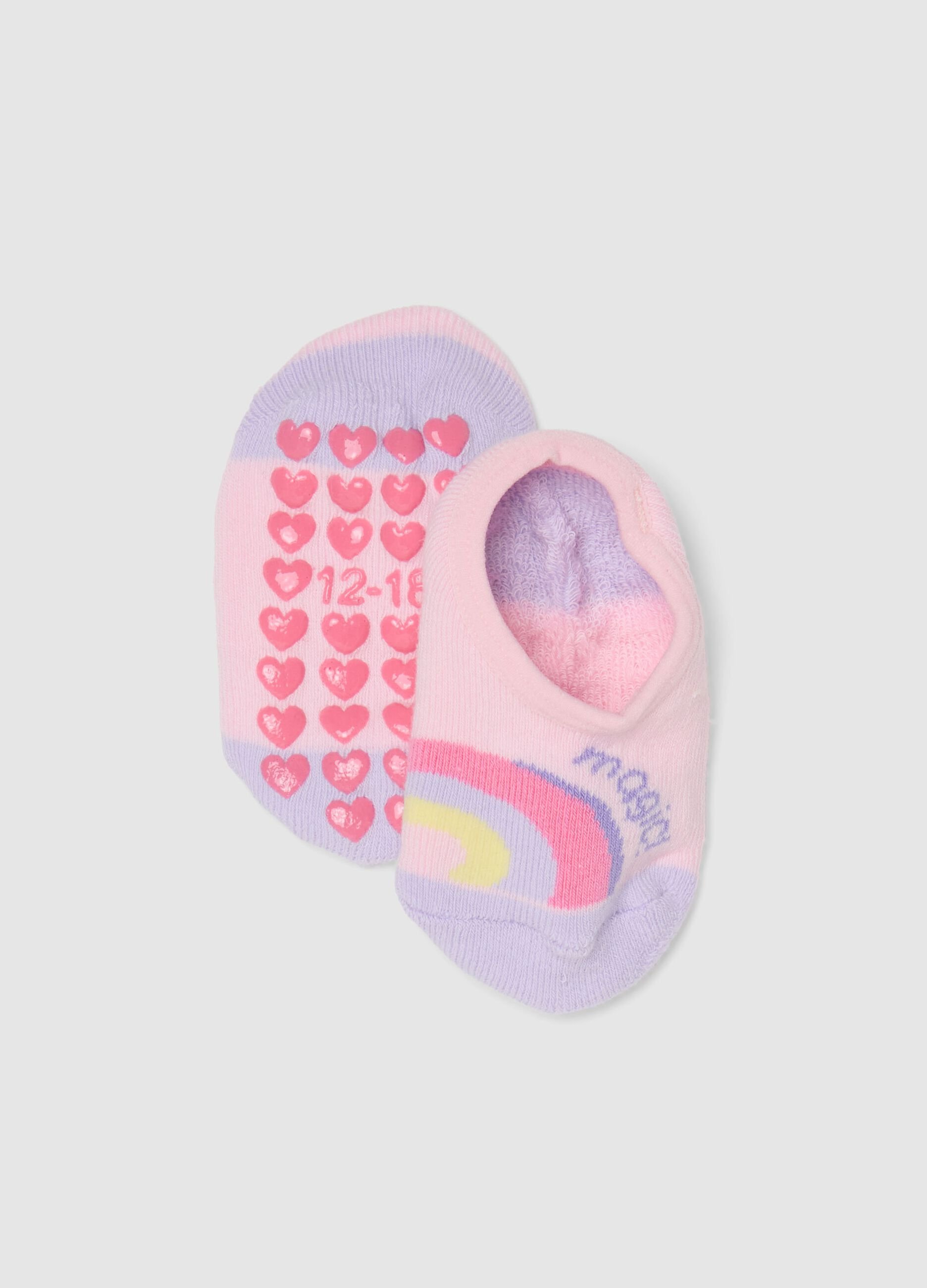Calze antiscivolo in misto cotone multicolor da neonata con arcobaleno