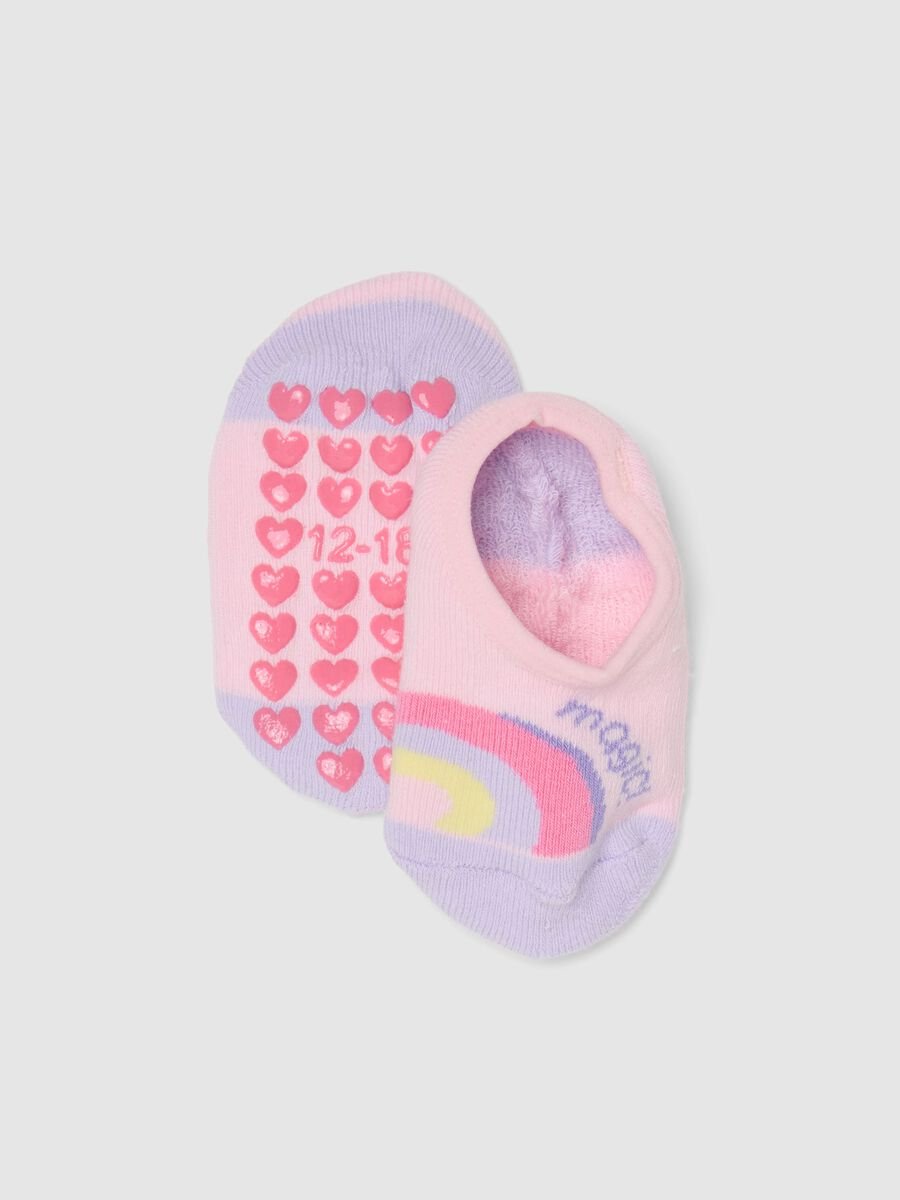 Calze antiscivolo in misto cotone multicolor da neonata con arcobaleno_0