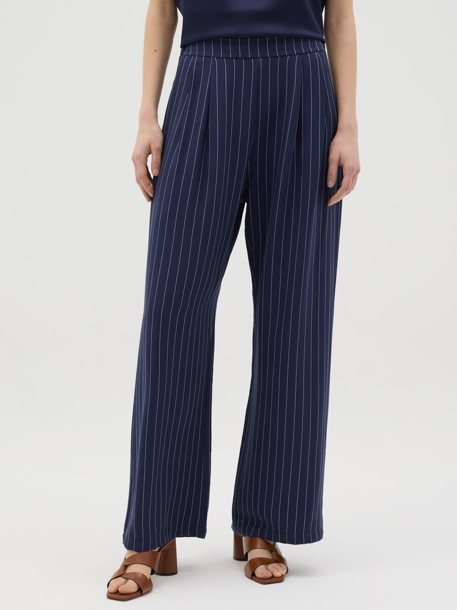 Blue palazzo trousers with striped pattern_1