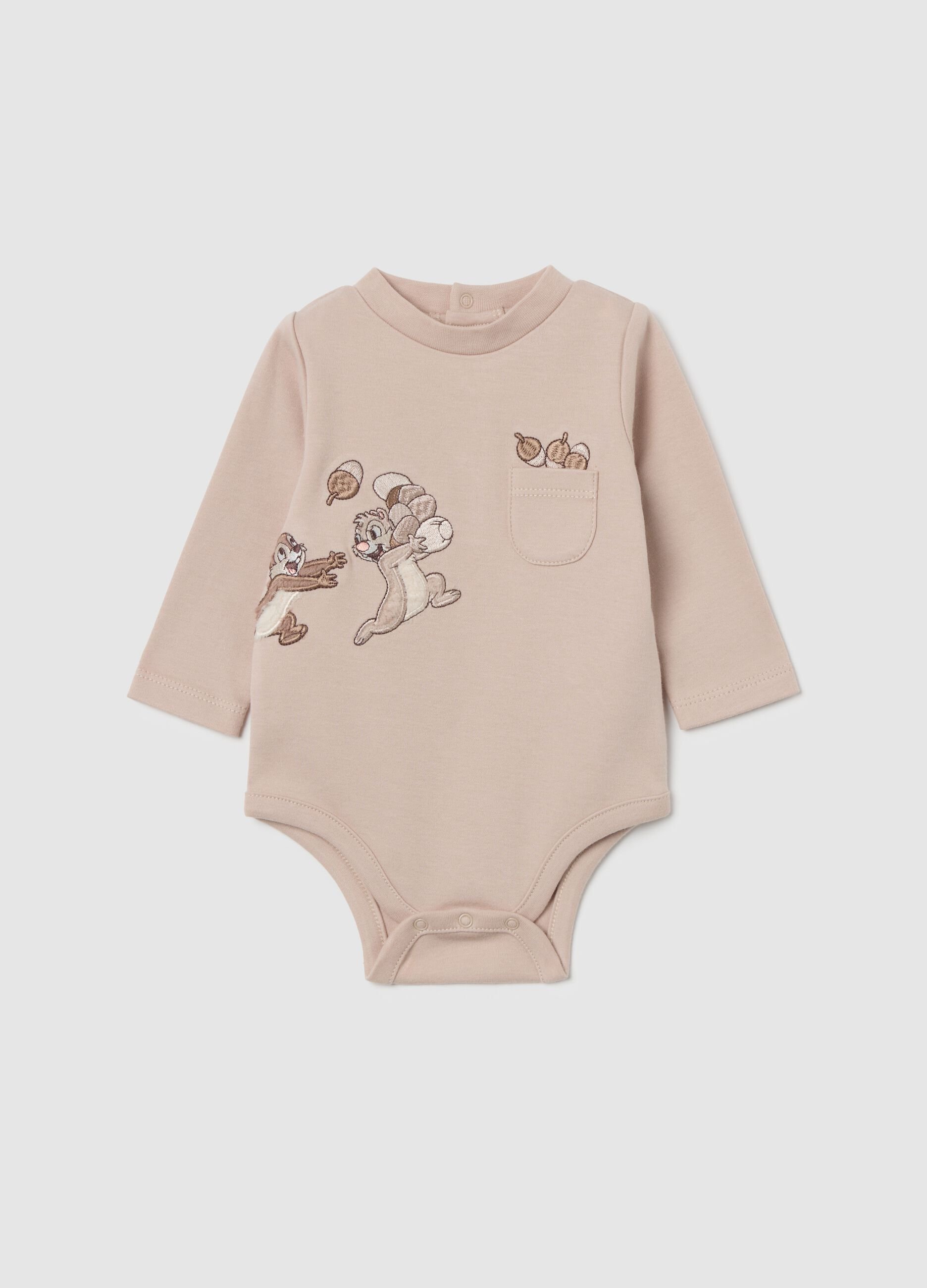 Baby bodysuit in pure pink cotton with long sleeves