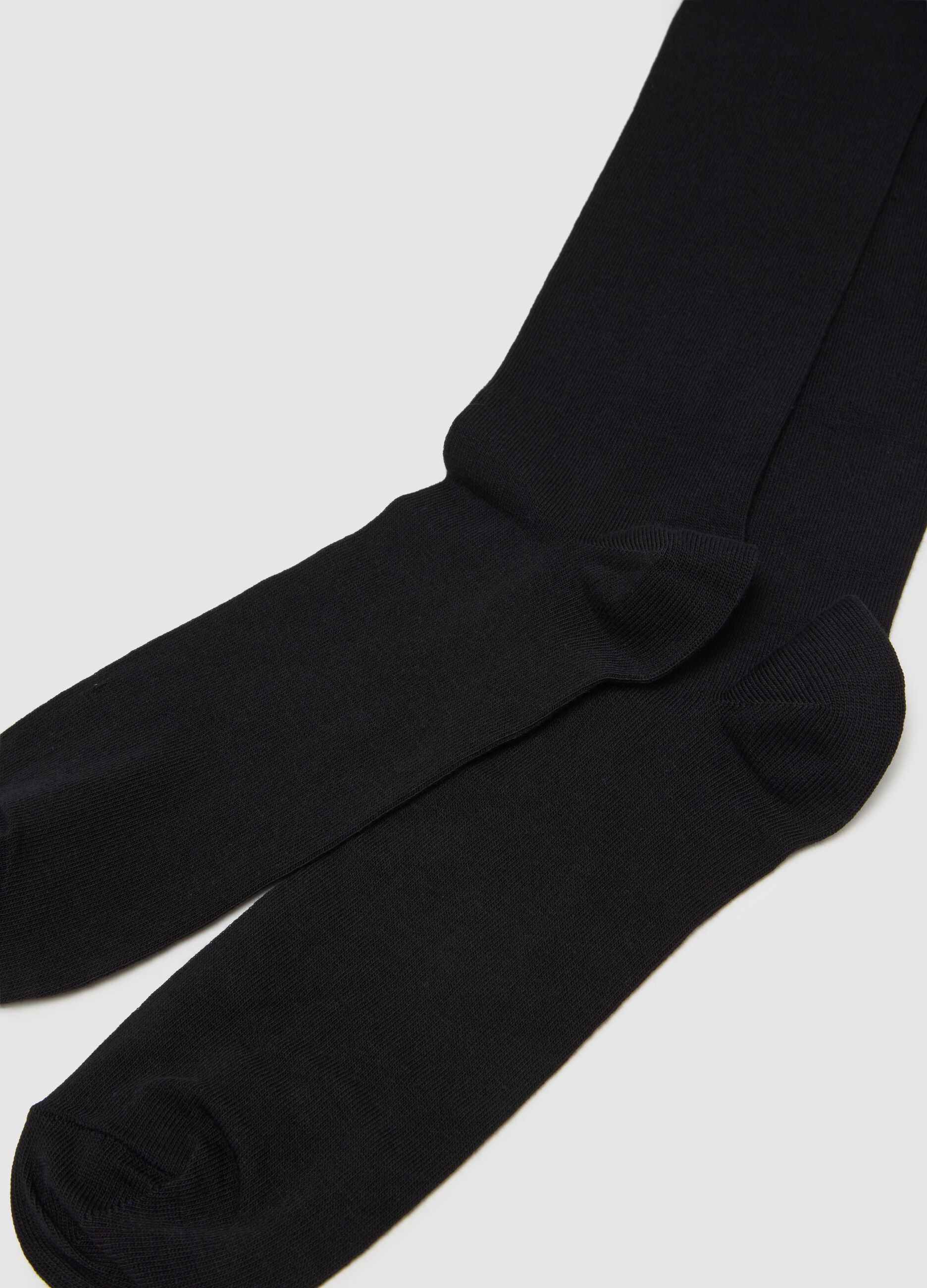 Black bi-pack long cotton stretch socks