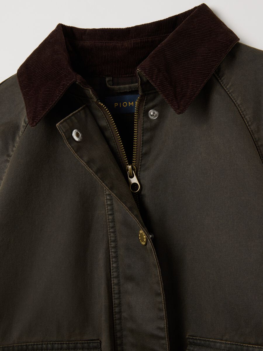 Giacca in misto cotone verde scuro con bottoni e zip_6