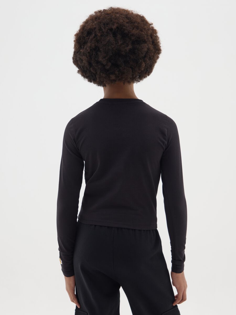 T-shirt nera da ragazza in misto cotone slim fit con stampa Lakers_1