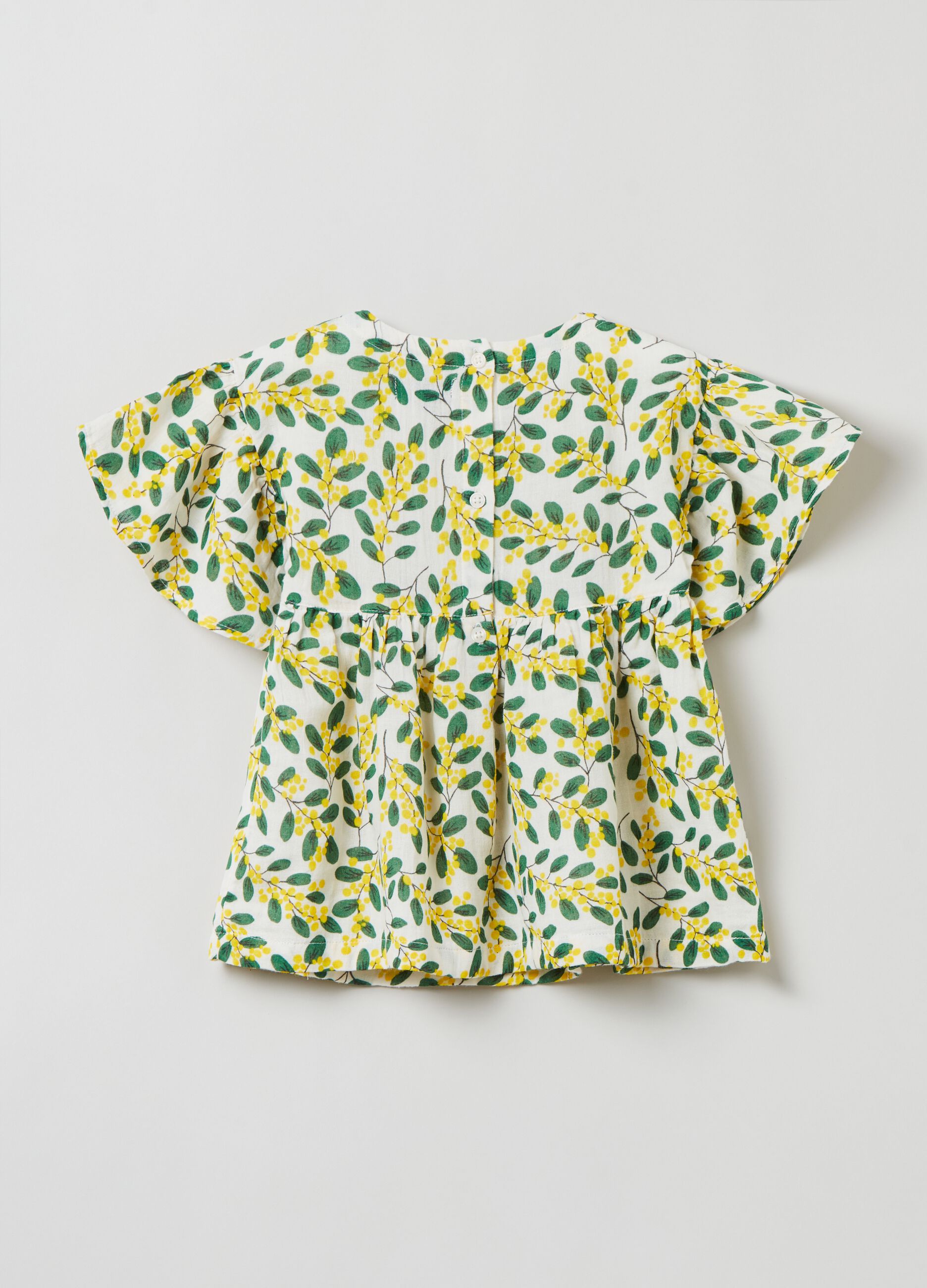 Blusa in cotone con stampa mimose_1