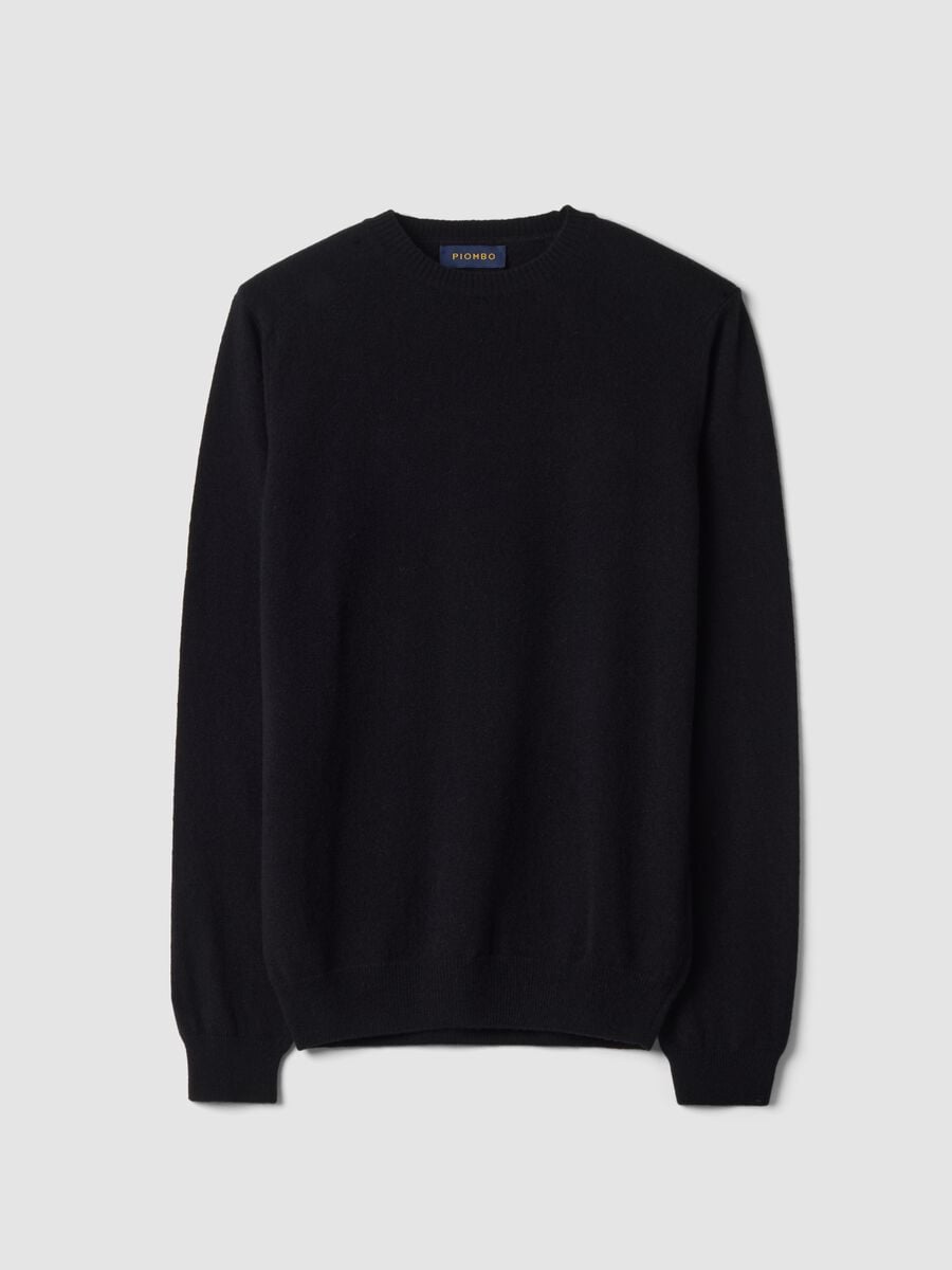 Pullover nero in pura lana a girocollo regular fit_4