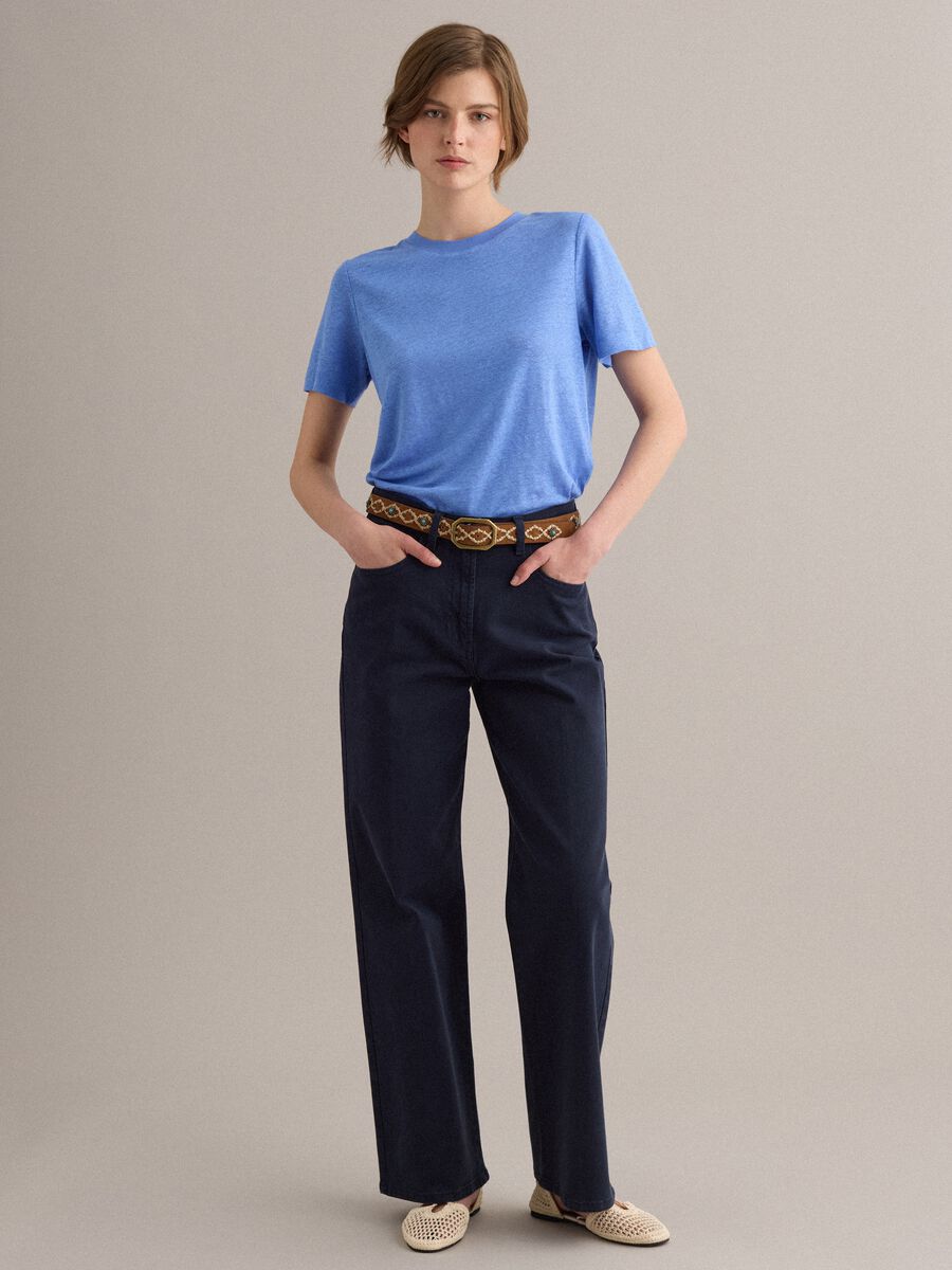 Light blue pure linen regular-fit short-sleeve T-shirt_1