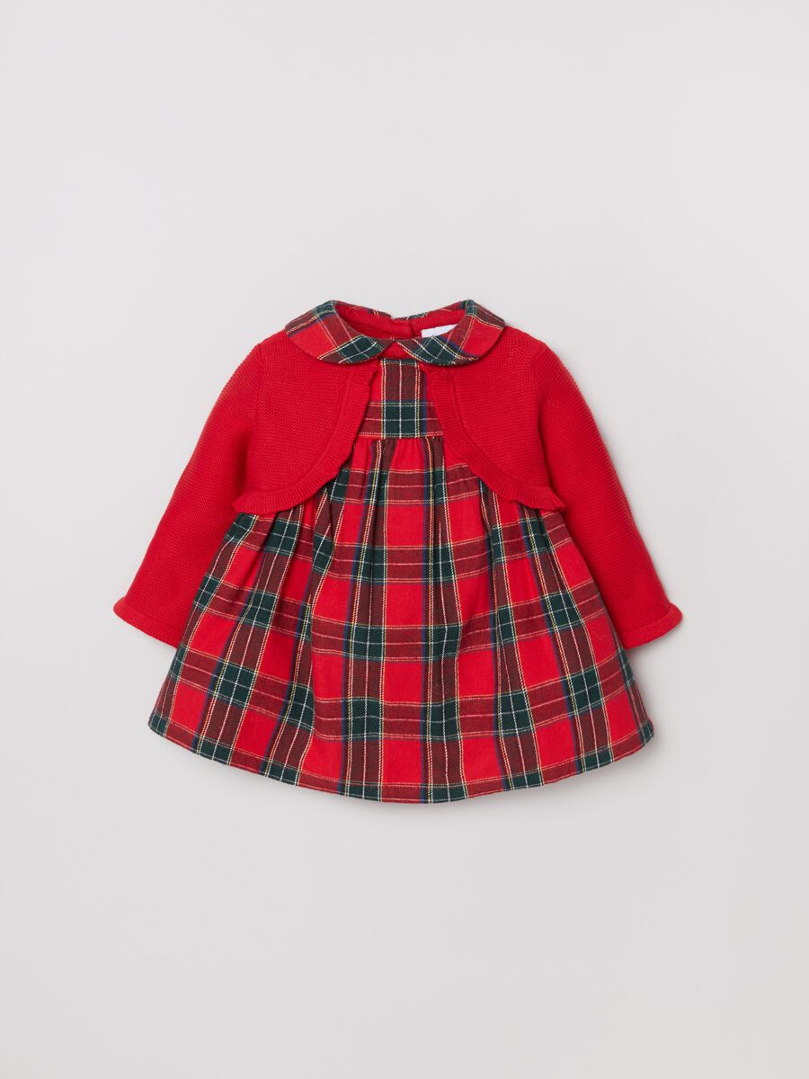 Abito in fantasia tartan con cardigan_0
