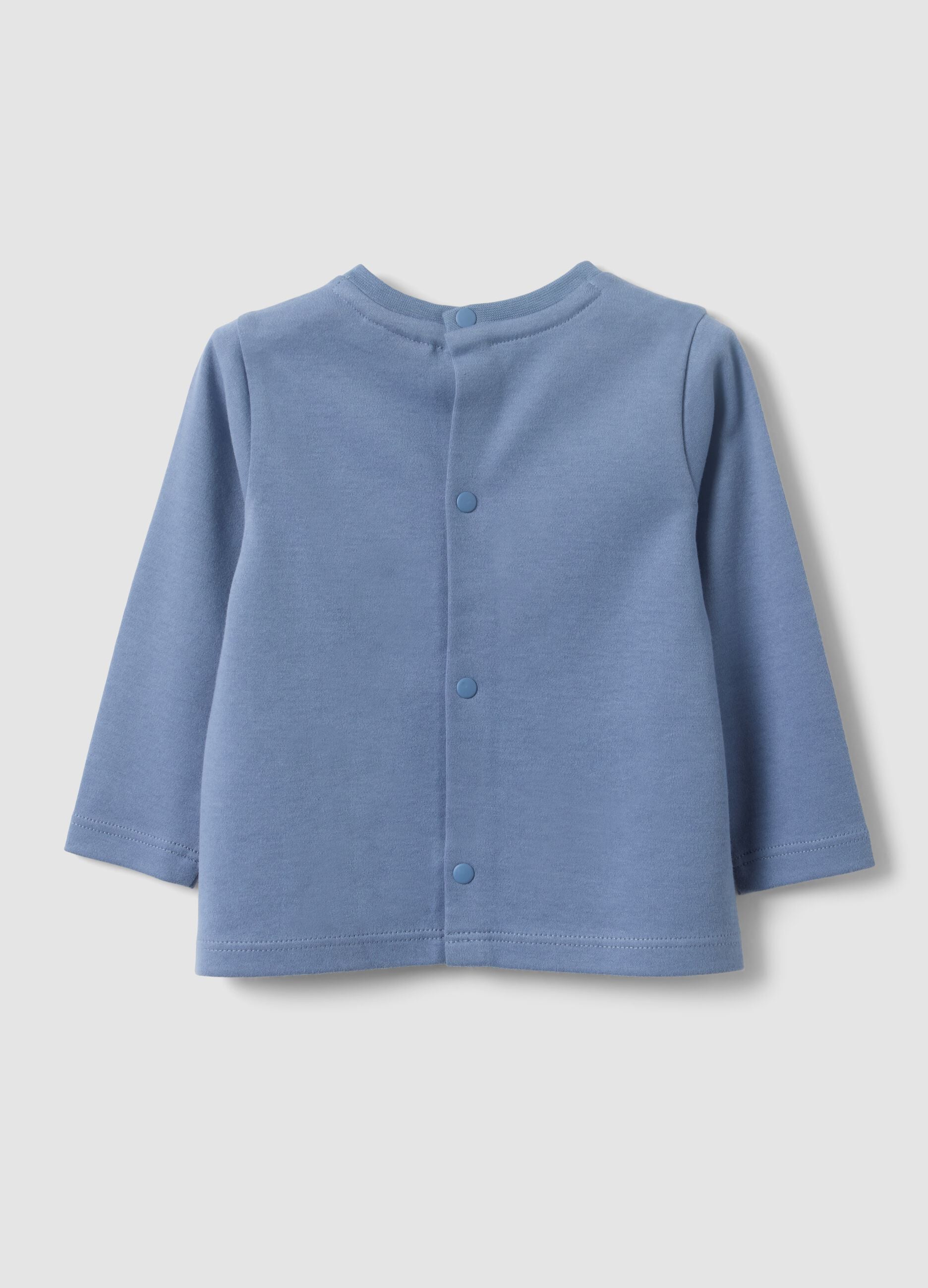 Blue long-sleeved baby top in pure organic cotton