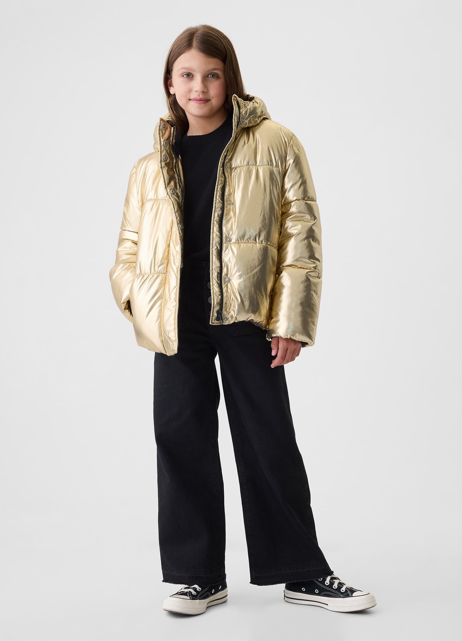 Metallic-effect quilted down jacket