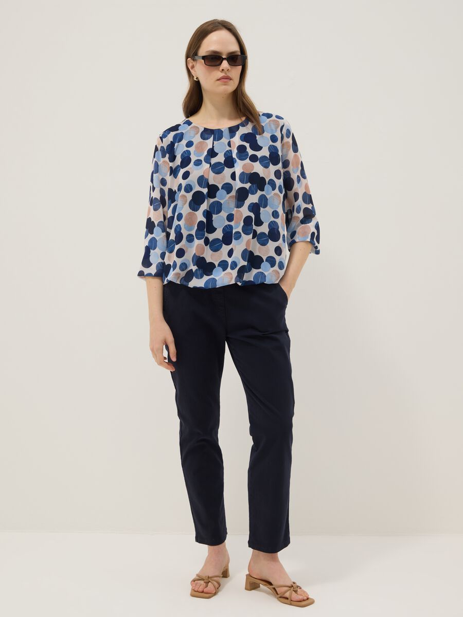 Pantaloni paper bag in cotone elasticizzato blu regular fit_0