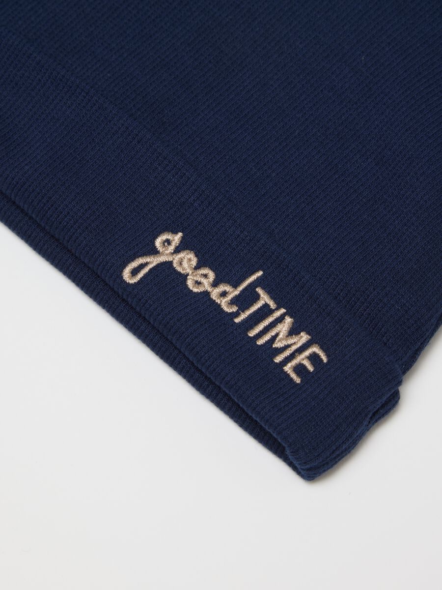 Blue baby beanie hat in stretchable cotton with ears_1