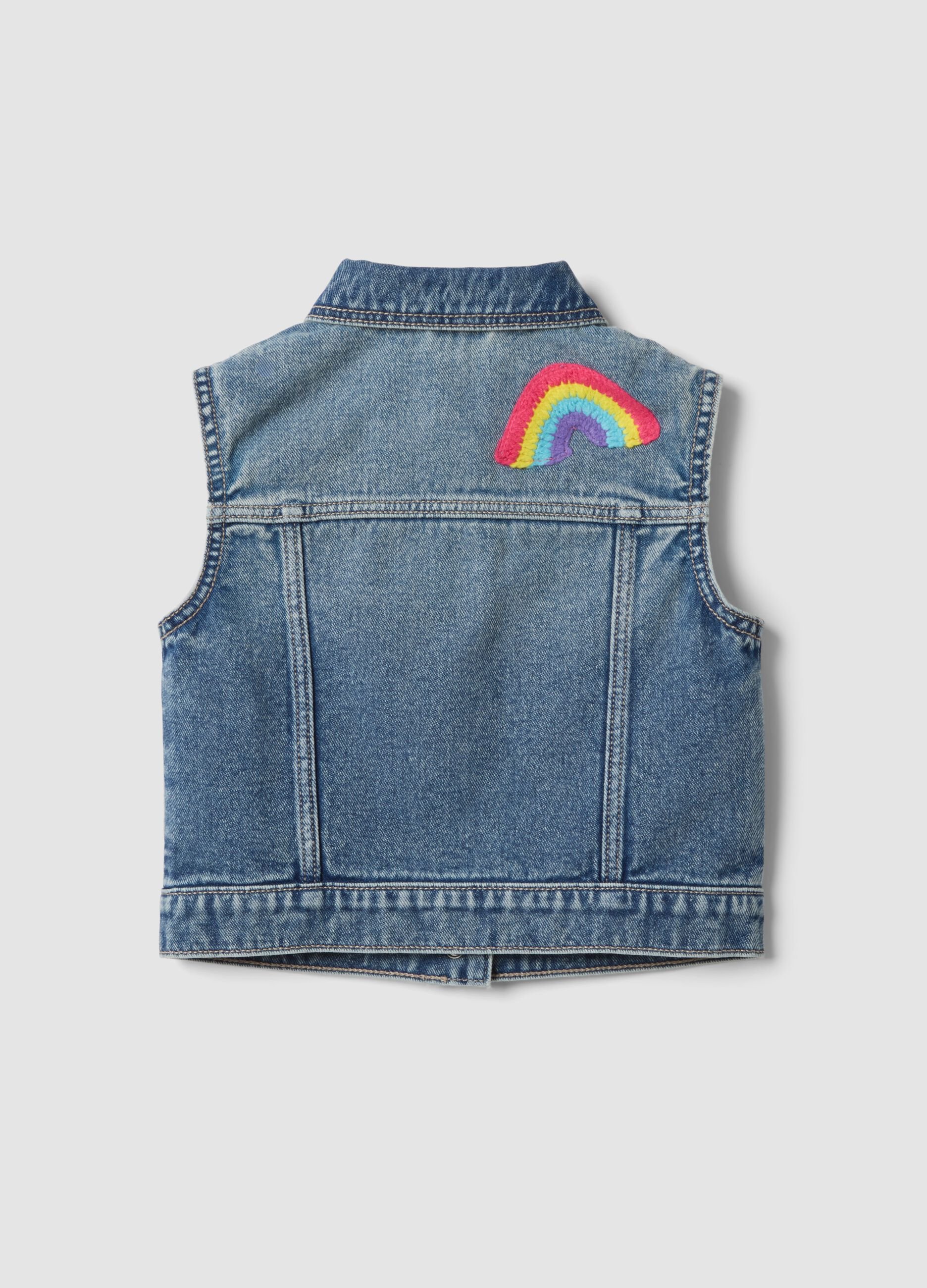 Giacca senza maniche denim blu in puro cotone da bambina con frutta