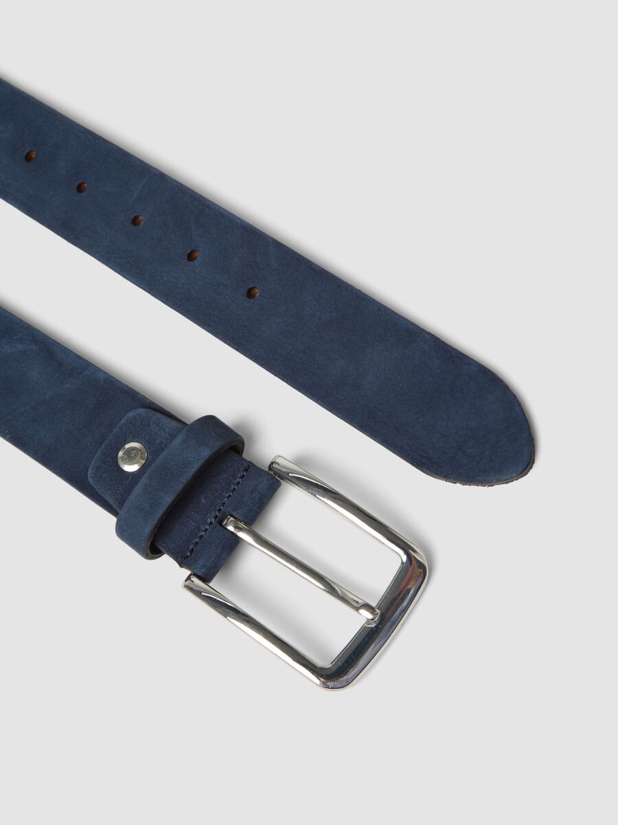 Cintura blu in vera pelle con fibbia in metallo_1